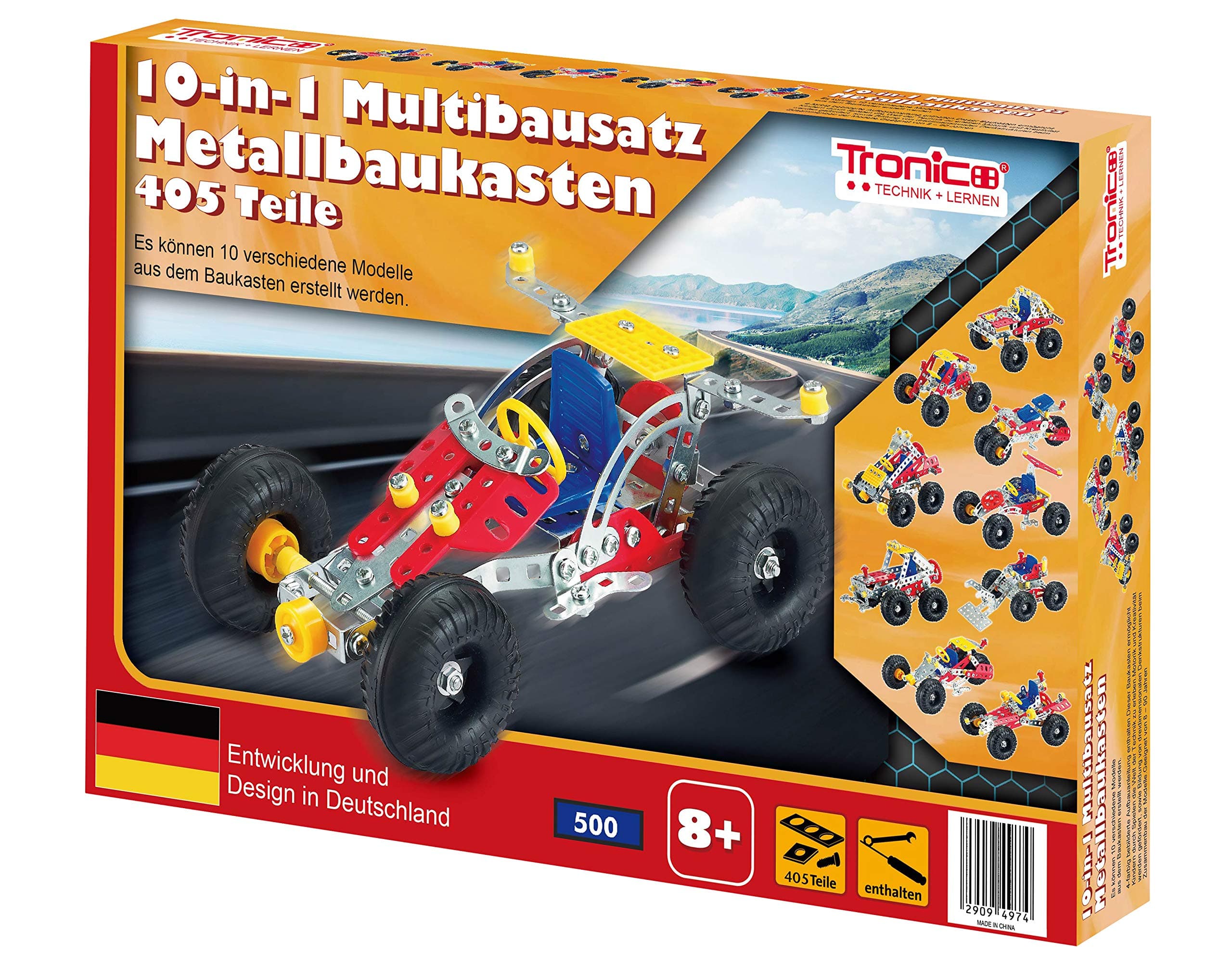 Metal Construction Model Kit, RACING CAR , 111 parts, Tronico© Germany, including tools, metal mechanical construction, kids metal kits, metal mechanics kits
