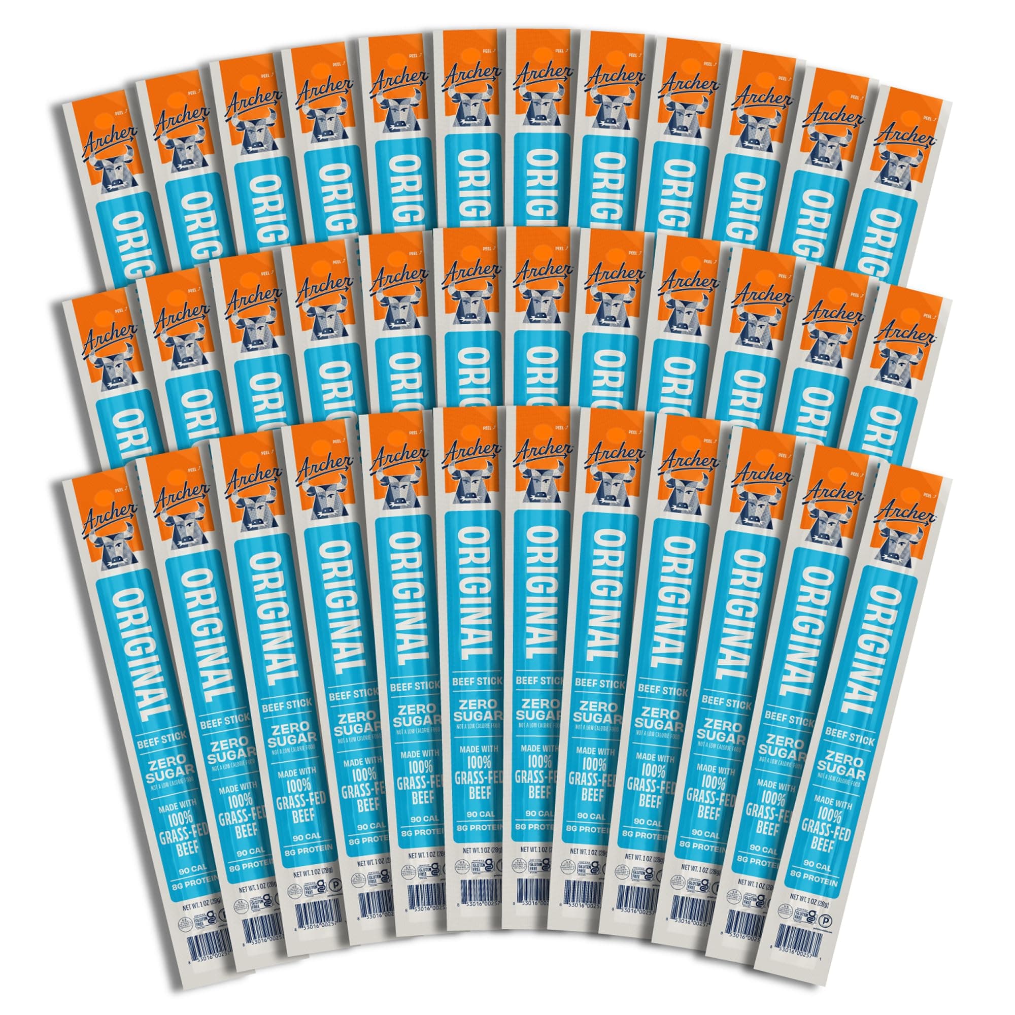 Country Archer Beef Jerky Sticks - Grass Fed Beef Sticks Individually Wrapped, Beef Sticks Bulk, Beef Jerky Snack Packs, Gluten Free, Paleo, Keto - 1 oz Meat Sticks (Pack of 36)