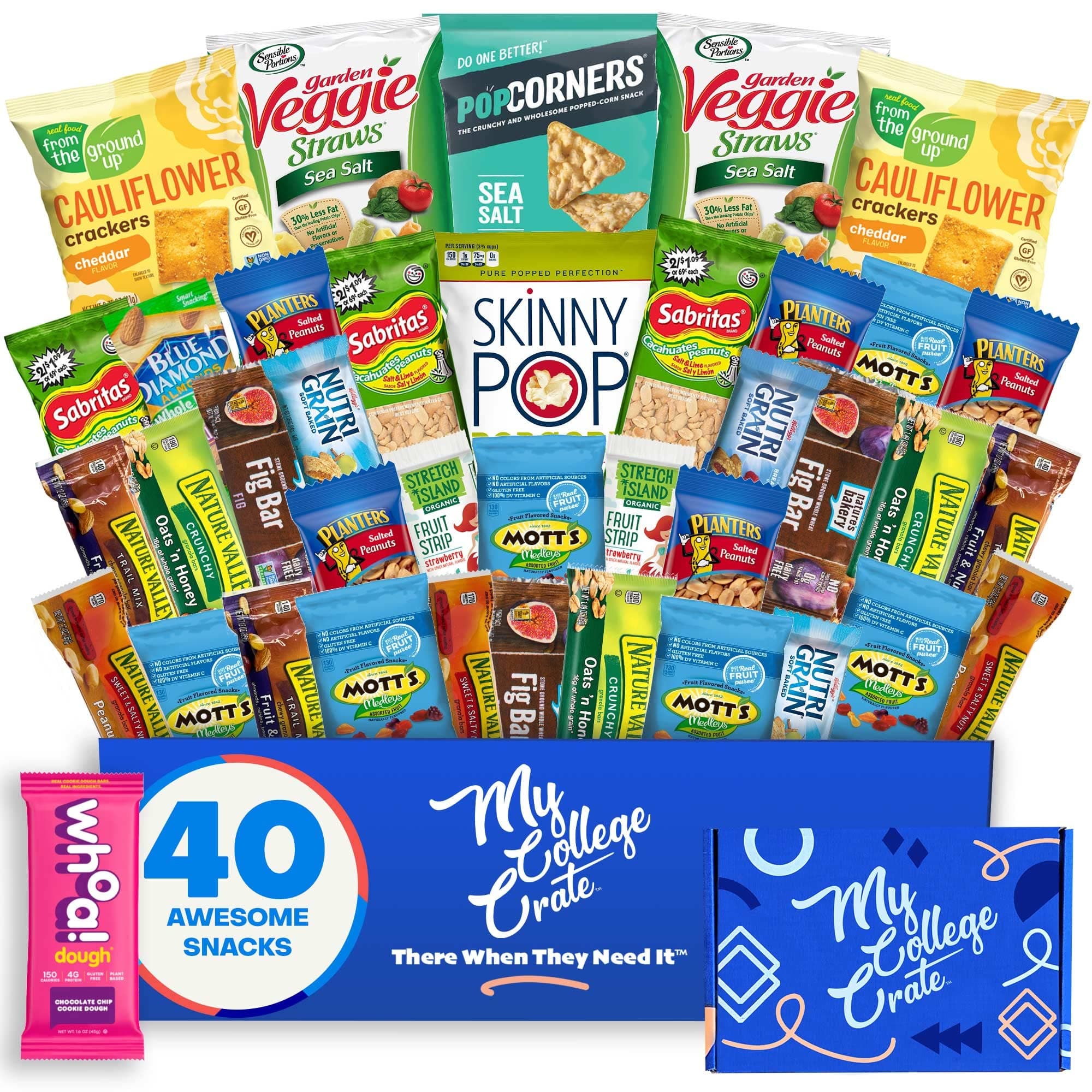 My ​College​ Crate - 40 Piece Healthy ​Care Package - Snack Box Variety Pack for Adults - Bulk Food Box ​with​ Veggie Straws, Skinny Pop, Granola Bars, Nuts, Fruit Bars ​and​ Fig Bars