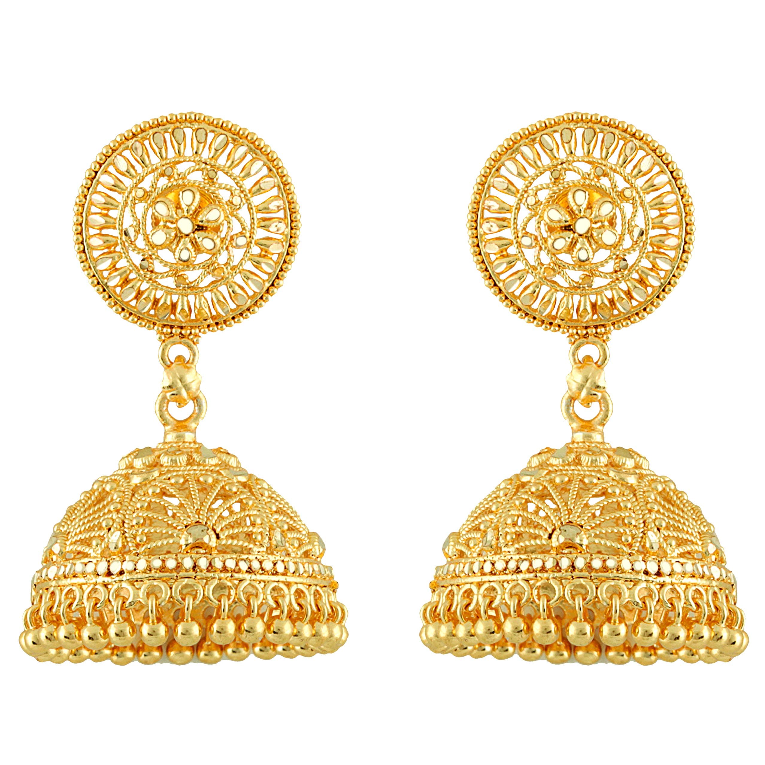 Jhumka Earrings For Women's Girls Traditional Temple Jewellery 18K One Gram Gold Ethnic Copper Brass Metal Handcrafted South Indian Meenakari Screw Back Studs Jhumkas -Gold Jhumki-M115