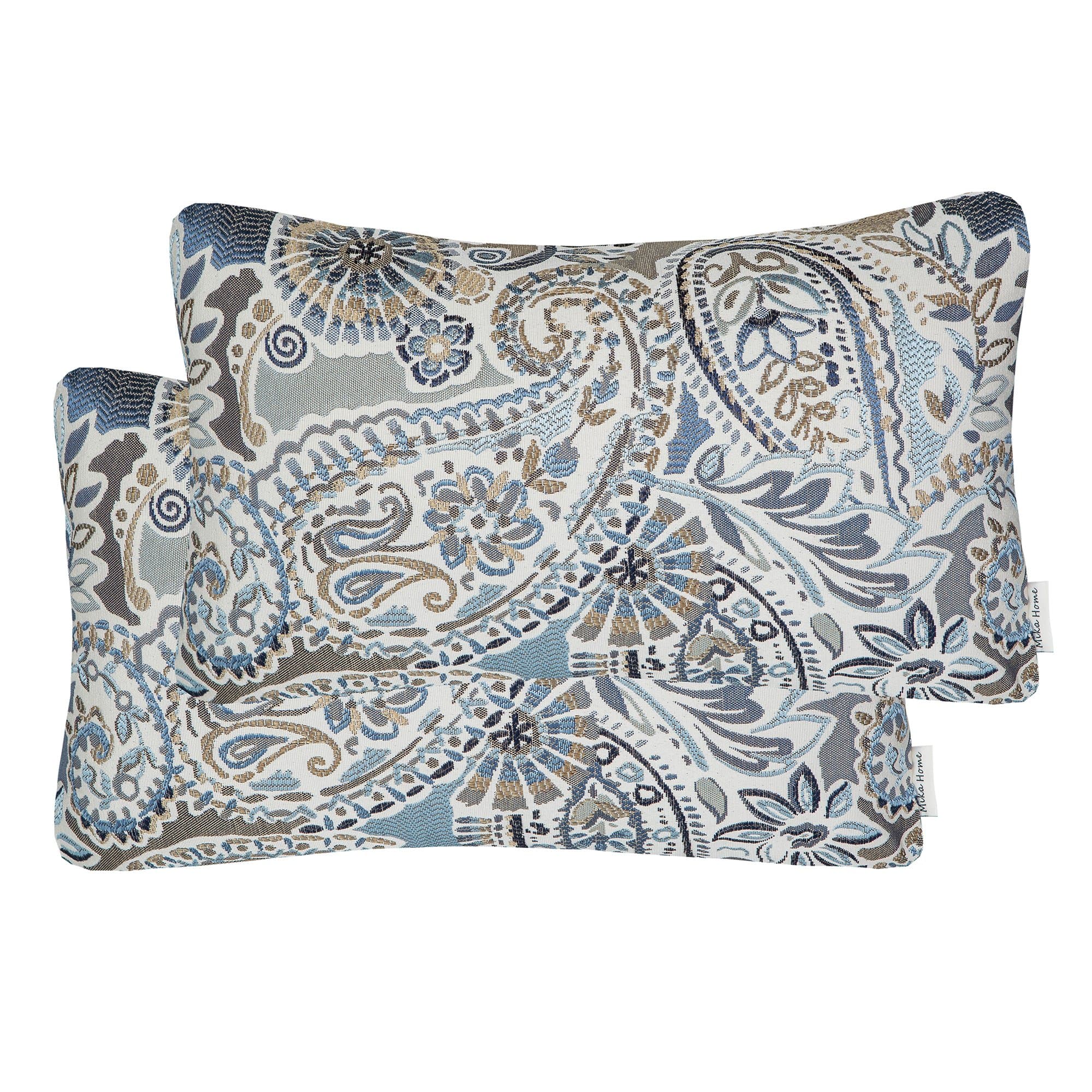 Mika Home Pack of 2 Paisley Pattern Pillow Covers 12x20 Inches Blue Brown