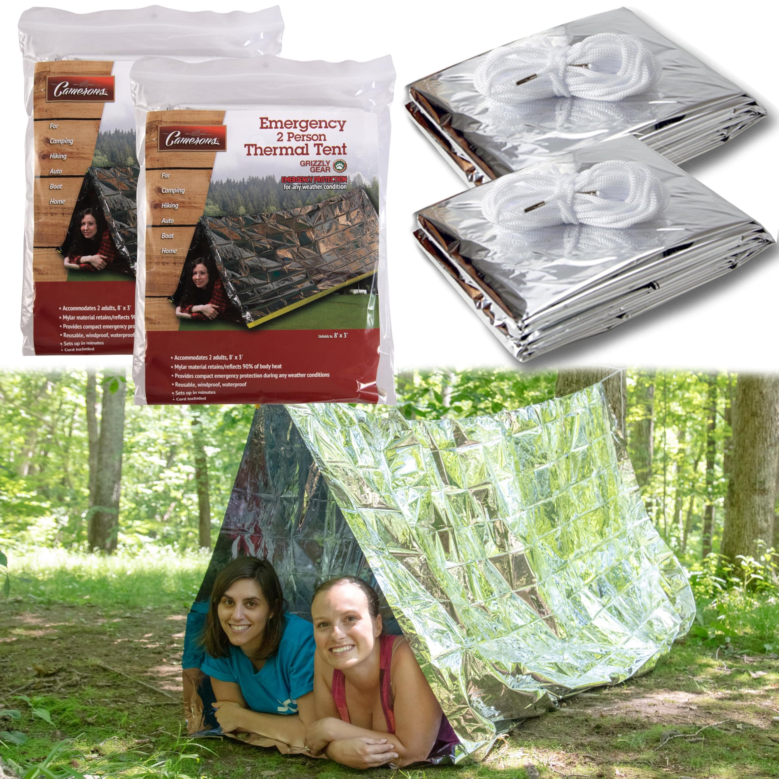 Emergency Thermal Tent -Reflective Mylar Survival Shelter-XL Size Waterproof Lightweight Tube Tent- Insulated Retains Heat & Fits 2 Adults in All Weather- Outdoors, Hiking, Bug Out Bag- 8 x 3 Feet