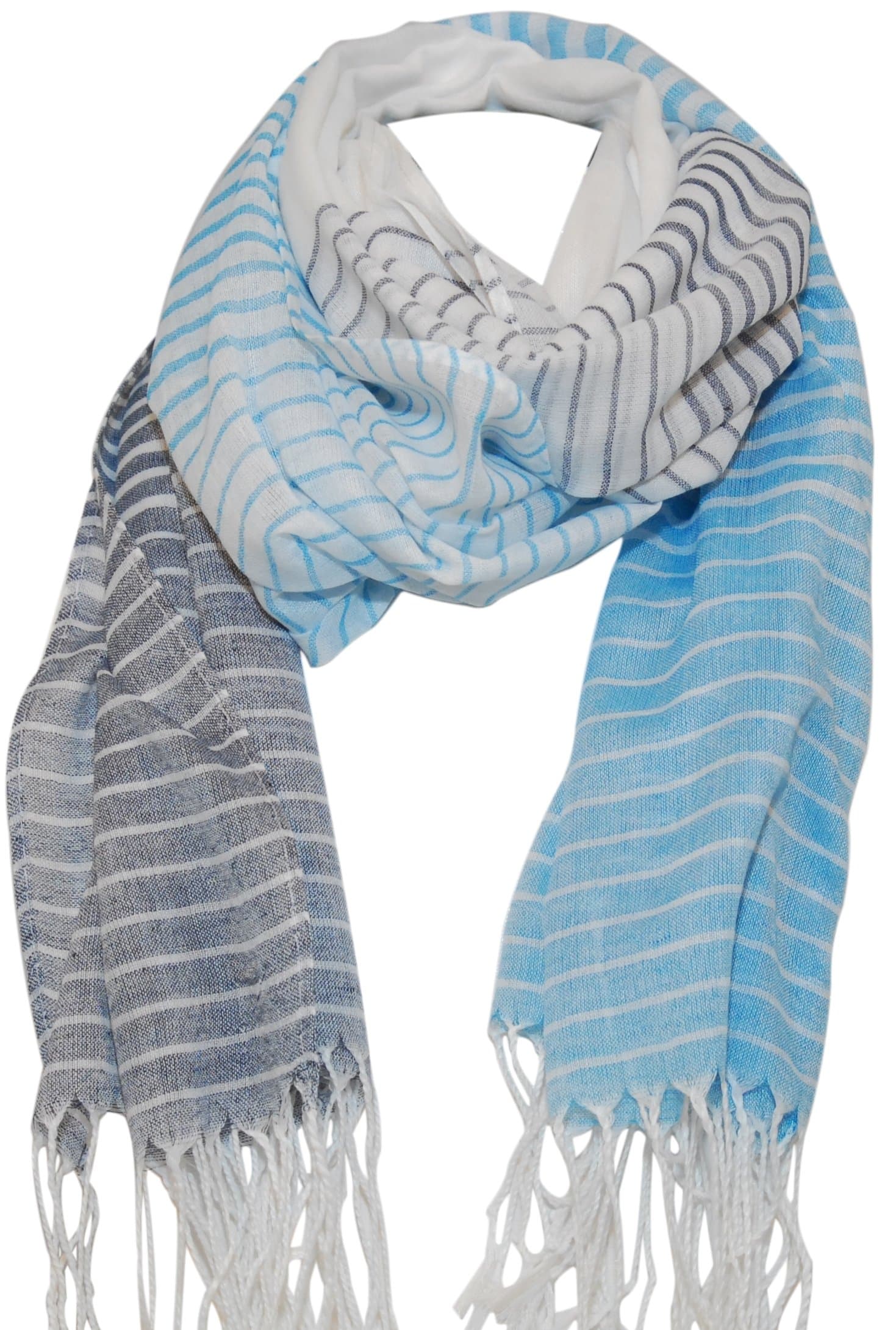 Women's Designer Pashmina Scarf / Shoulder Wrap Shawl in White-Blue. (Also browse for Beige, Coral Red, and Green). A Classy Fashion Accessory by Luciano Caruso.