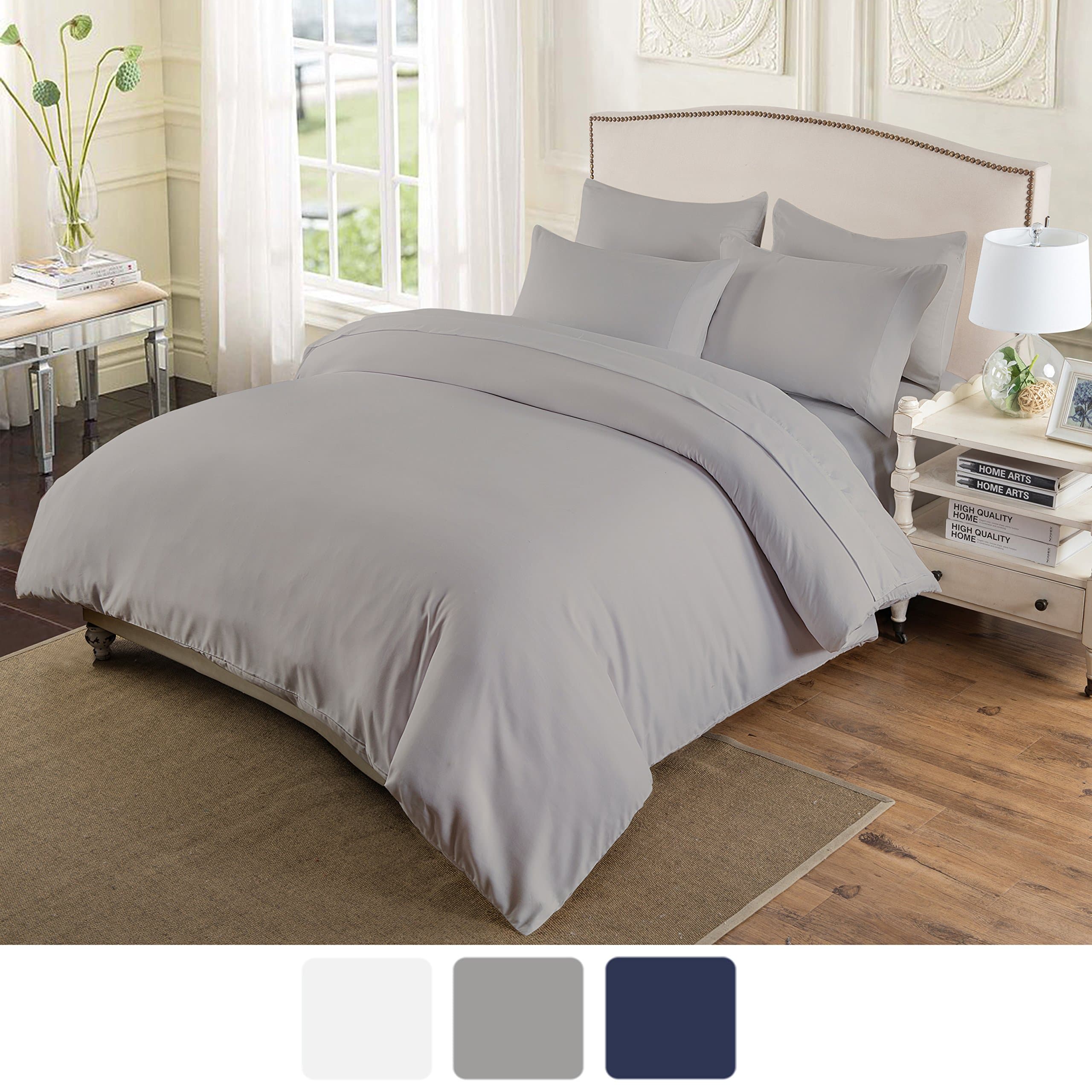 SOHO LifeStyle Ultra Soft Microfiber Solid Color 3 Pieces Duvet Cover set (Comforter Cover set), Full/Queen, Gray