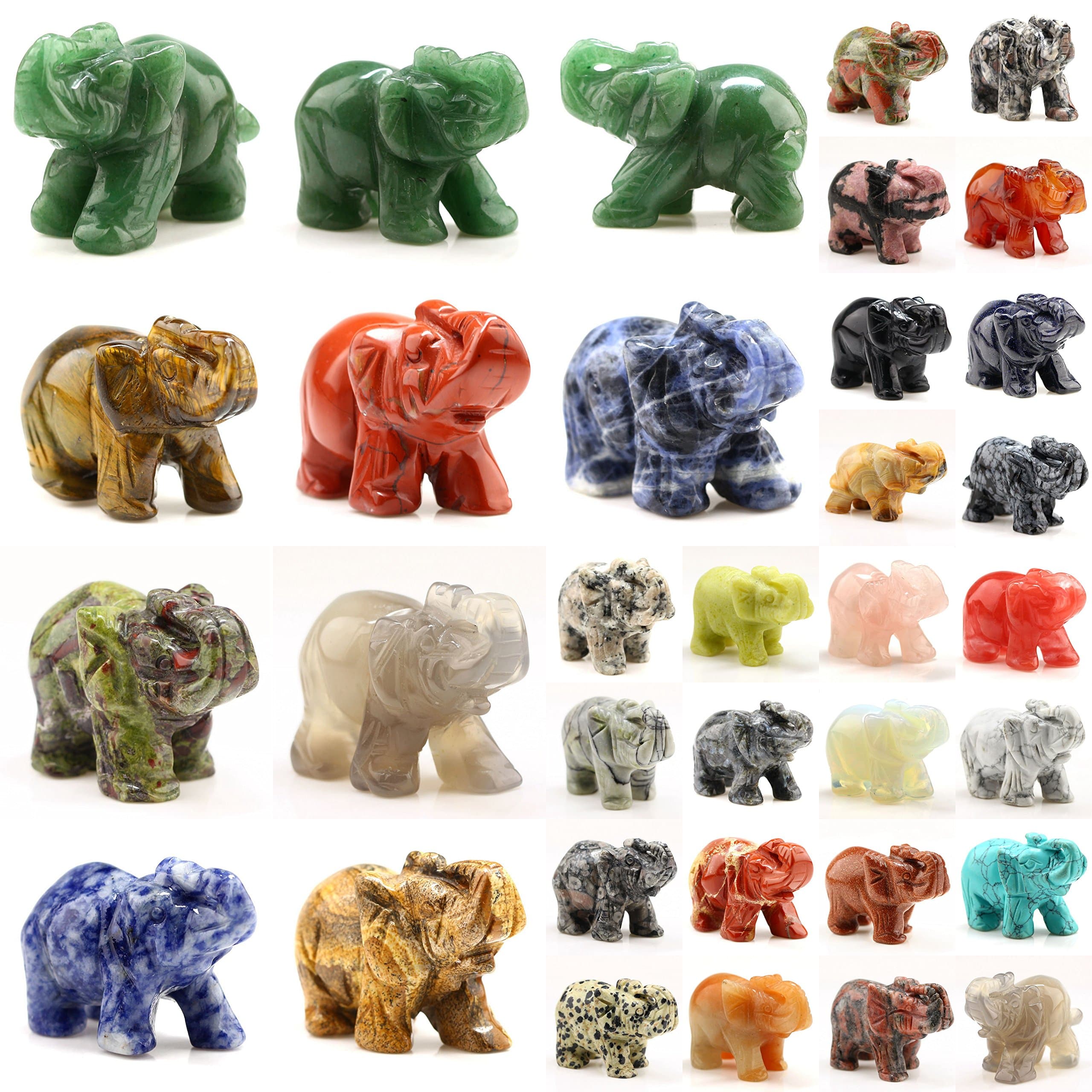 4Pcs Mixed Elephant Gemstone Figurines Hand Carved Pocket Statue Healing Crystals Good Luck for Home Decor 1.5 inches