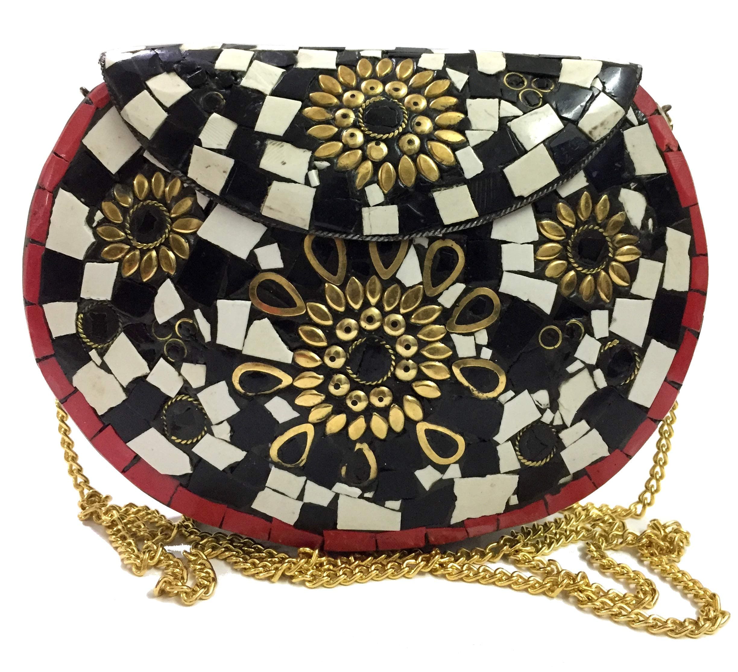 Black white Stone Bag, Sling Clutch, mosaic bag, stone Clutch, Ethnic Metal box,bridal wallet, Indian vintage bag, party clutches for women