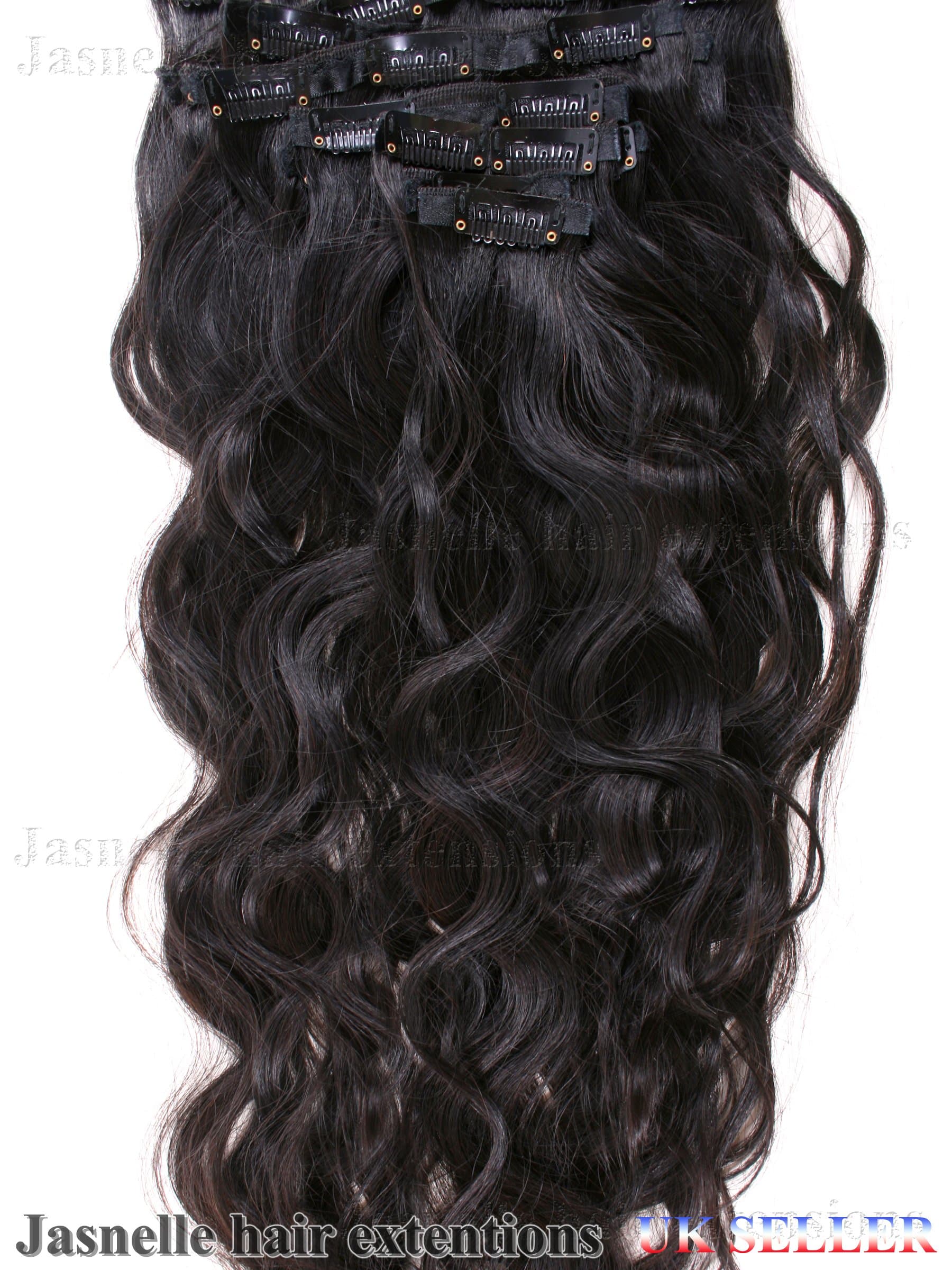 22" Inches| Full Head Clip In Brazilian Wavy Human Hair Extensions| Colour #1B