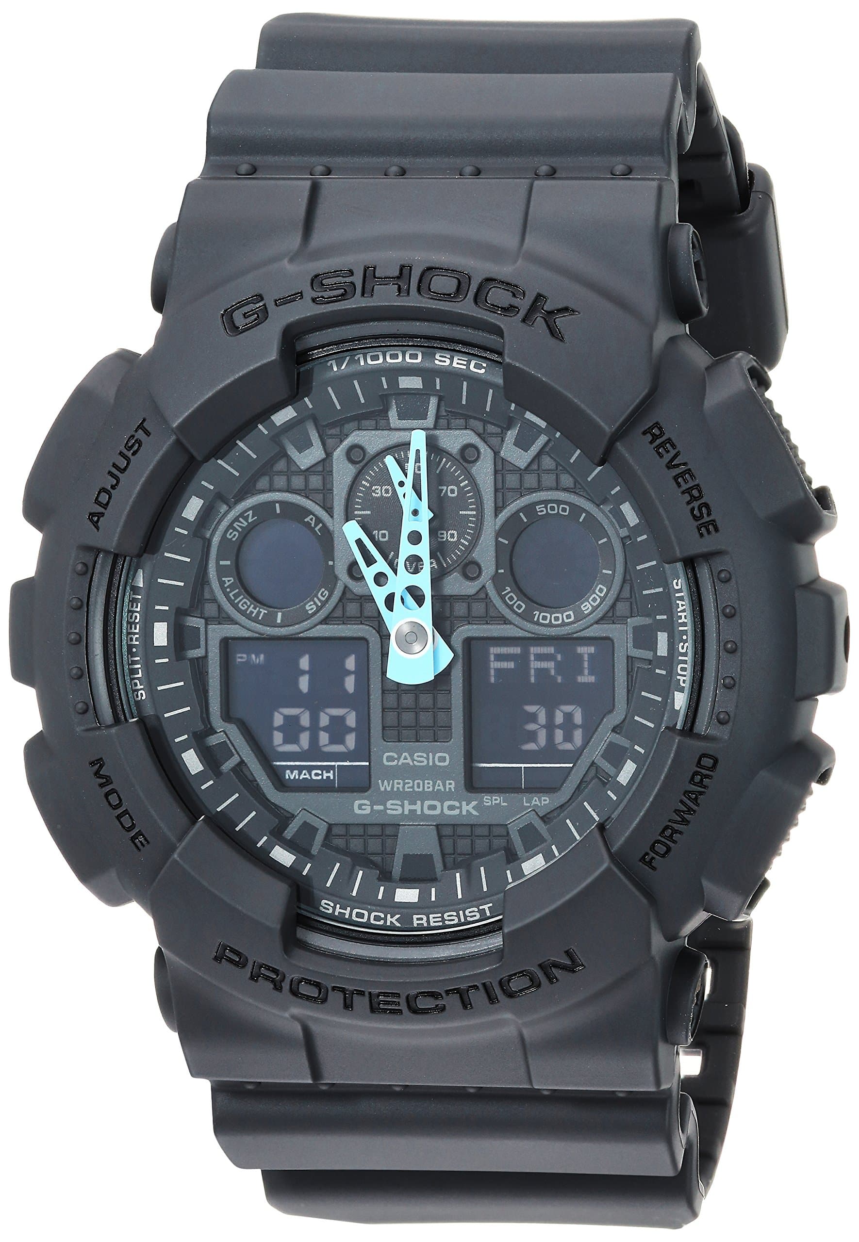 Men's G-Shock Analog-Digital Watch GA-100C-8ACR, Grey/Neon Blue