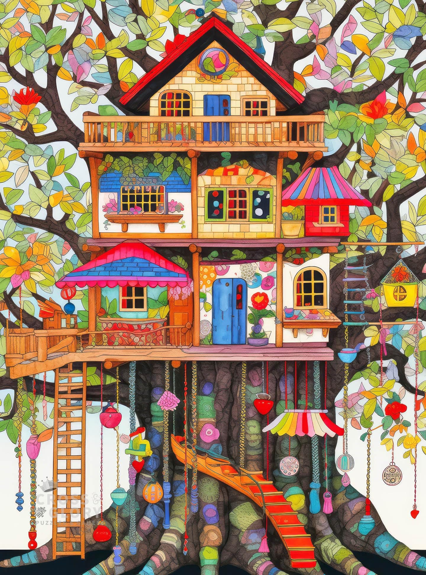 Cross & Glory Jigsaw Puzzles 1000 Pieces for Adults | Fantastical Treehouse Escape | Whimsical Art | Whimsical 1000 Piece Puzzle for Adults | Vibrant Treehouse Puzzle | Satin Finish | 20x27 Inches