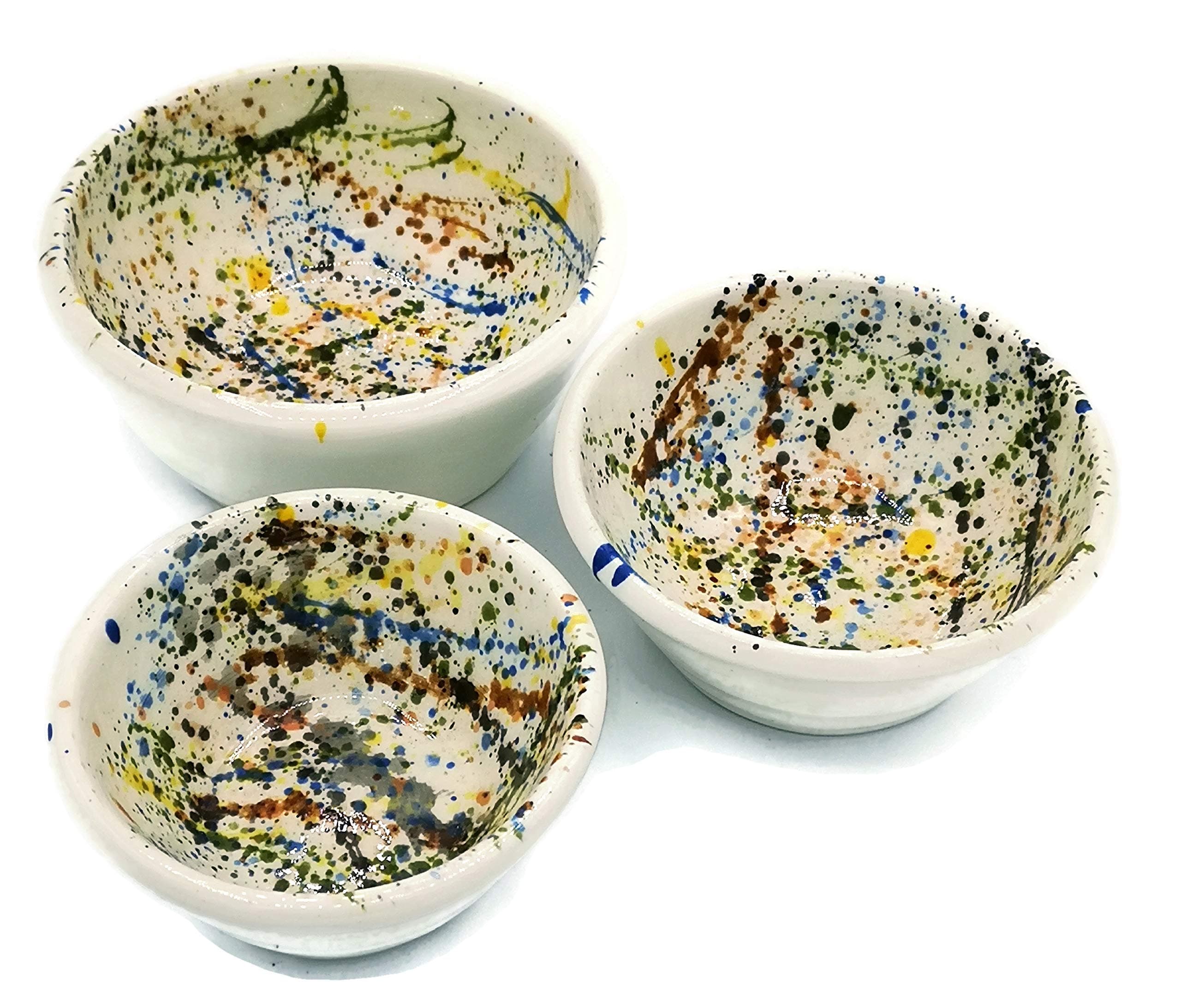 Handmade Set of 3 Colorful Pottery Bowls