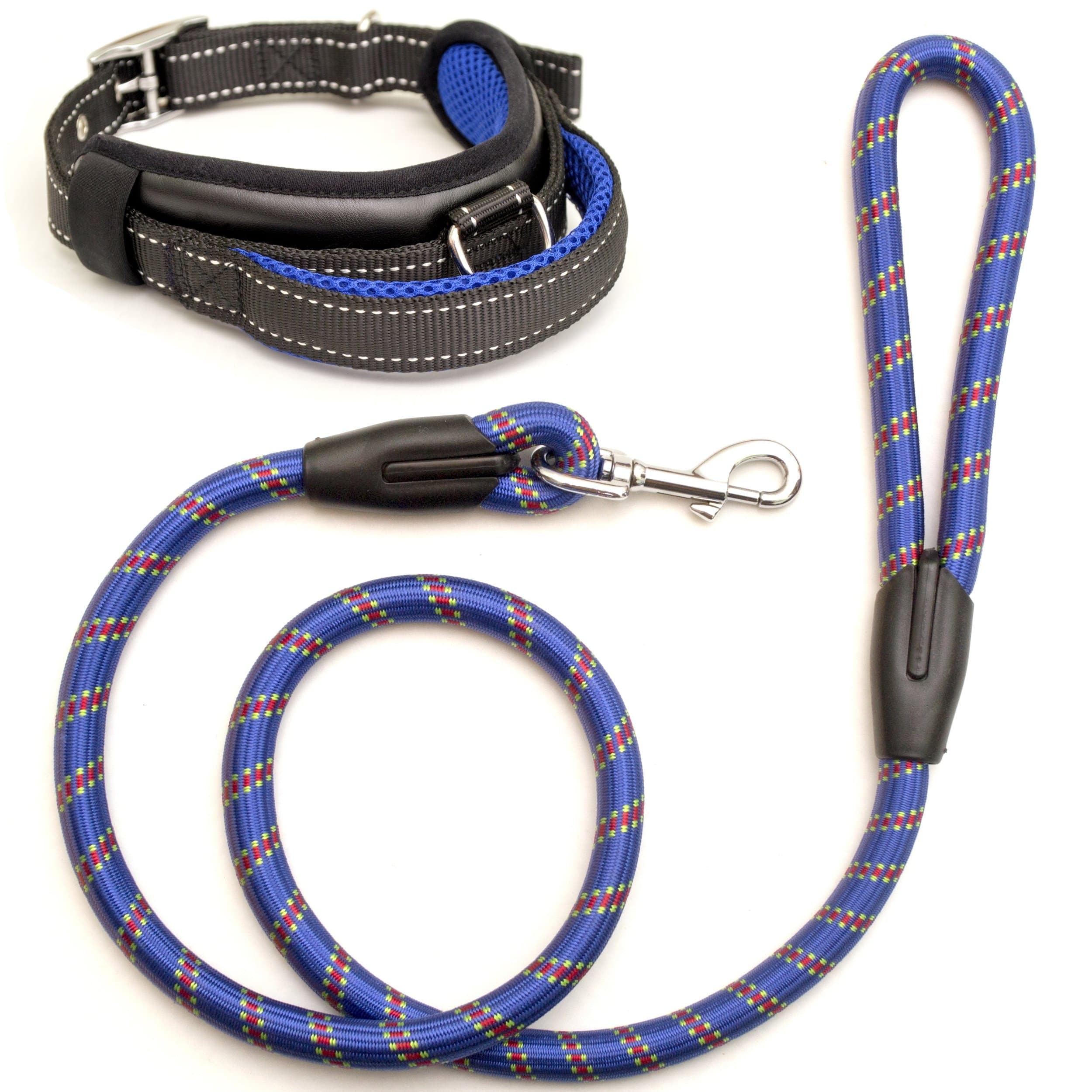 Kamooved Chew Resistant Dog Leash and Heavy Duty Collar – Strong Mountain Rope Leash Set for Medium and Large Breeds – Suitable for Training and Walking in Crowded Areas – Pet Owners Gift (Red) (Blue)