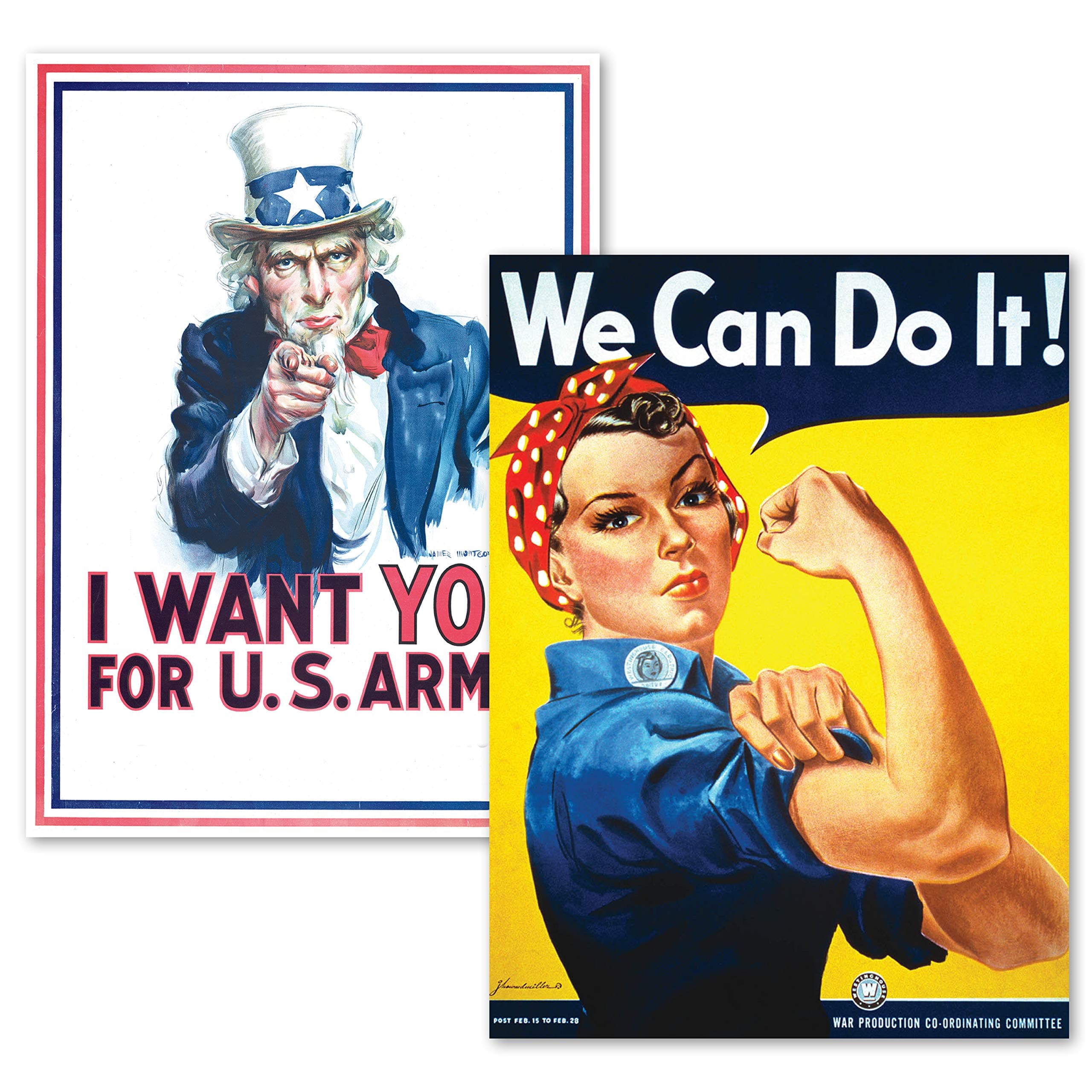 Palace Learning 2 Pack - Uncle Sam - I Want You & We Can Do It Poster Set - World War 2 - Army - Rosie the Riveter (LAMINATED, 18" x 24")
