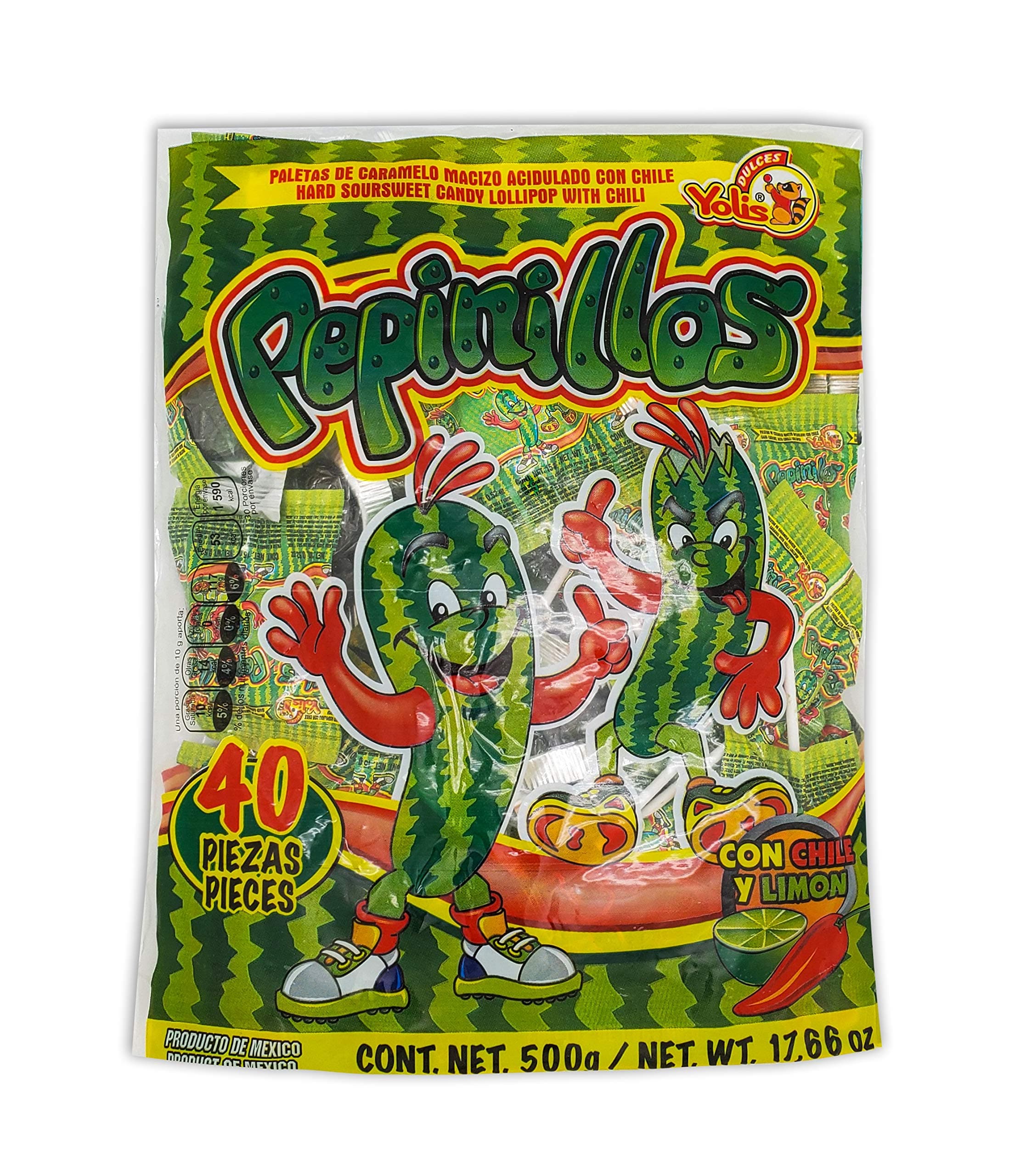Yolis Pepinillos Chili infused Cucumber Pops 40 pieces (560 grams/ 19.7oz) original Intense hot Flavored Lollipops rebanaditas super spicy intense tasty mexican candy snacks pepino con chile paletas