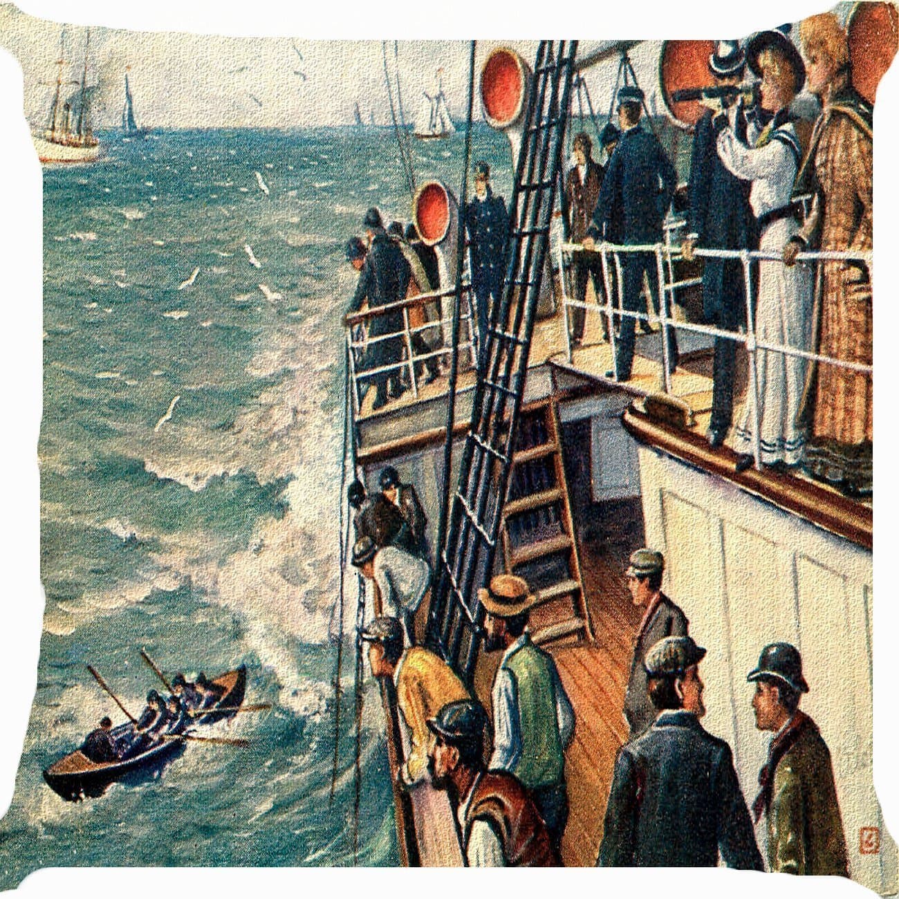 Pillows Decorative Throw Pillowcase Cushion Cover Square Cushion Cover18 x 18 Inch One Side boy girl ocean liner cruise sea voyage boat trip by Dennis shop