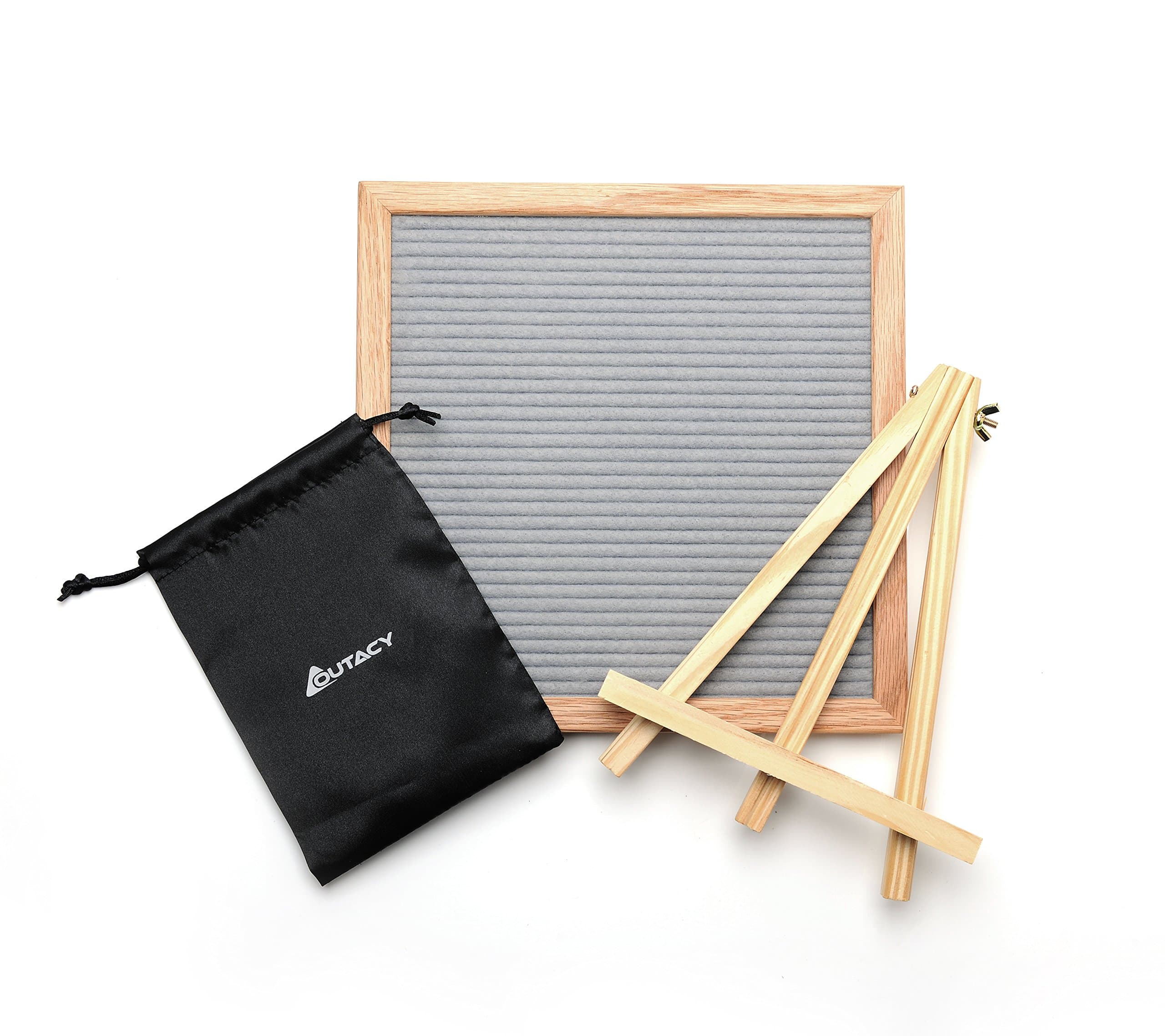 Felt Letter Board Sign: Decorative Wooden Changeable Marquee Message Board Set with 328 Letters, Numbers, Symbols and Emojis, Oak Wood Frame, Display Easel and Black Bag - 10x10 Inch Gray Letterboard