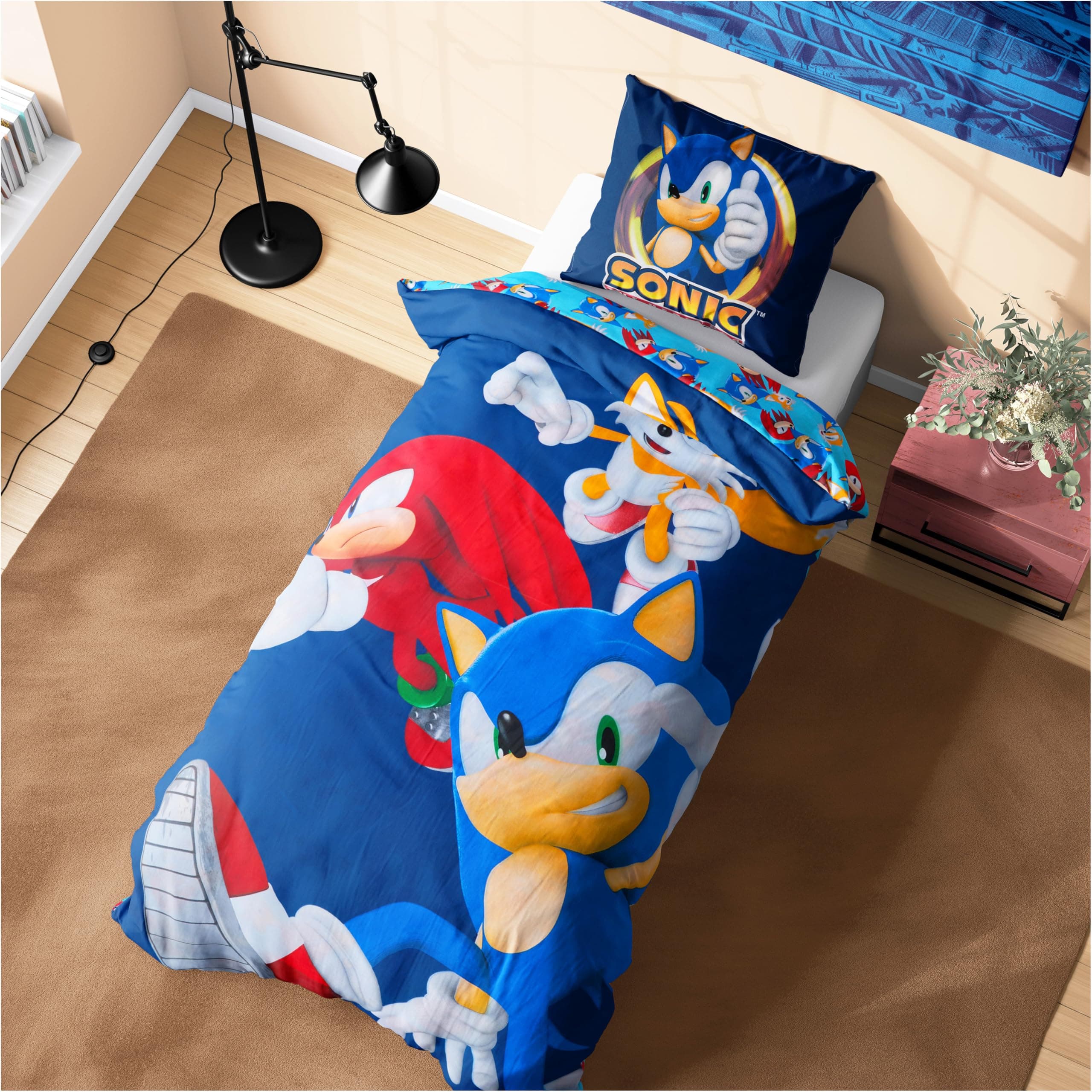 – Get Trend SONIC THE HEDGEHOG Single Duvet Cover Set Kids Teens, Reversible Bedding & Pillowcase for Boys & Girls, Bedroom Accessories Gifts for Boys (Blue Sonic, Single)