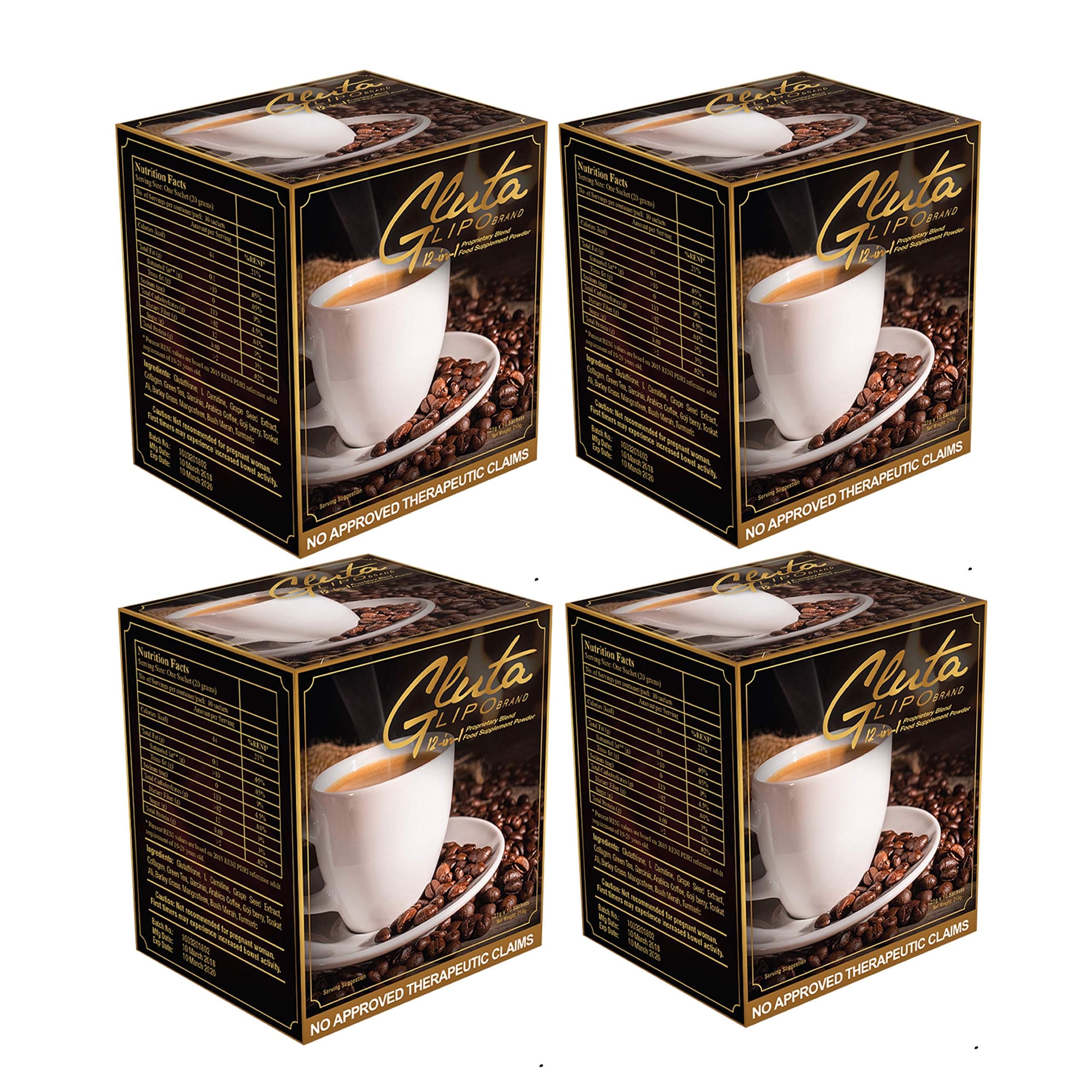 GlutaLipo 4 Boxes Coffee 13-in-1 (40 Sachets)