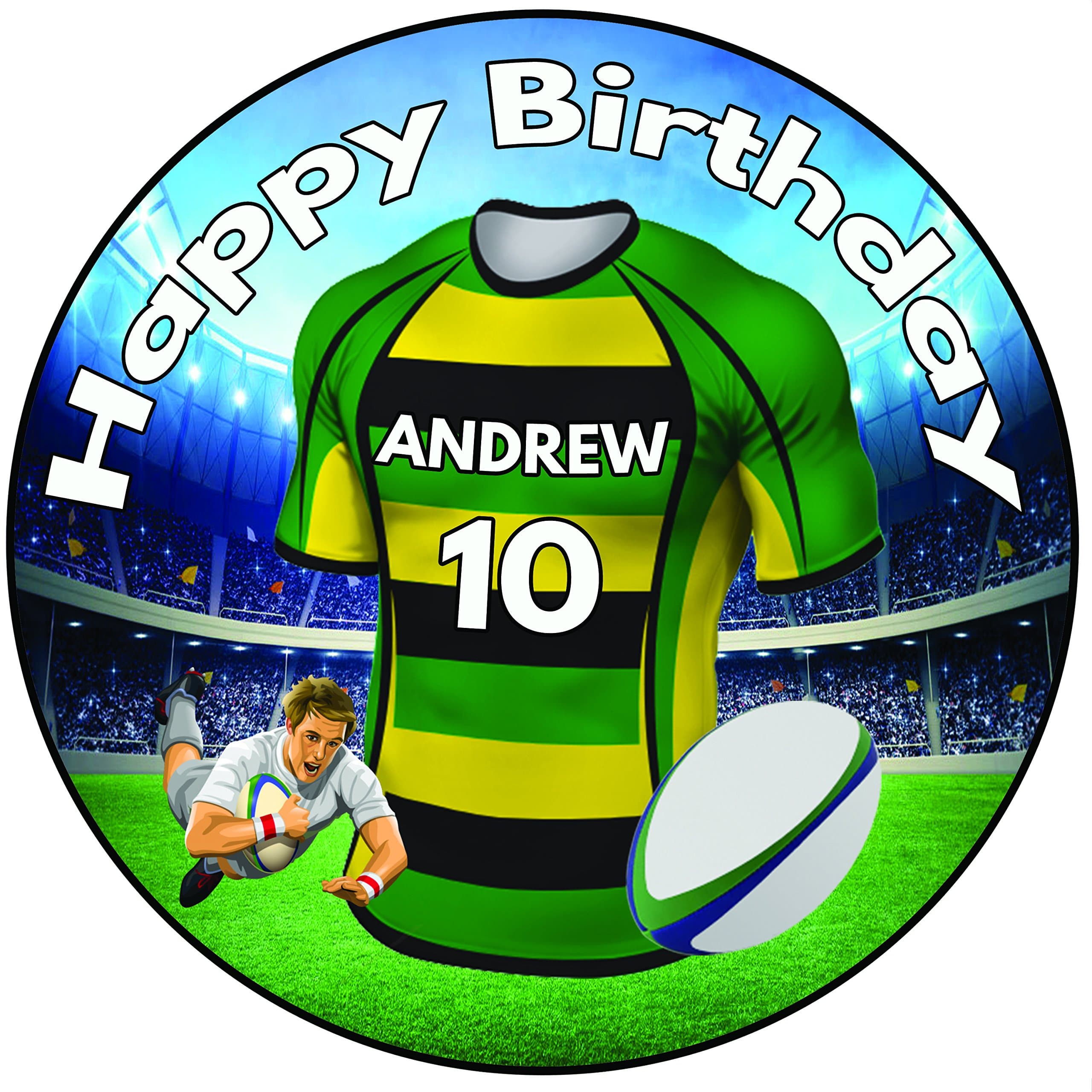 Personalised Rugby Shirt Birthday Cake Topper 8" (20cm) Icing Round Decoration - Northampton Saints Colours