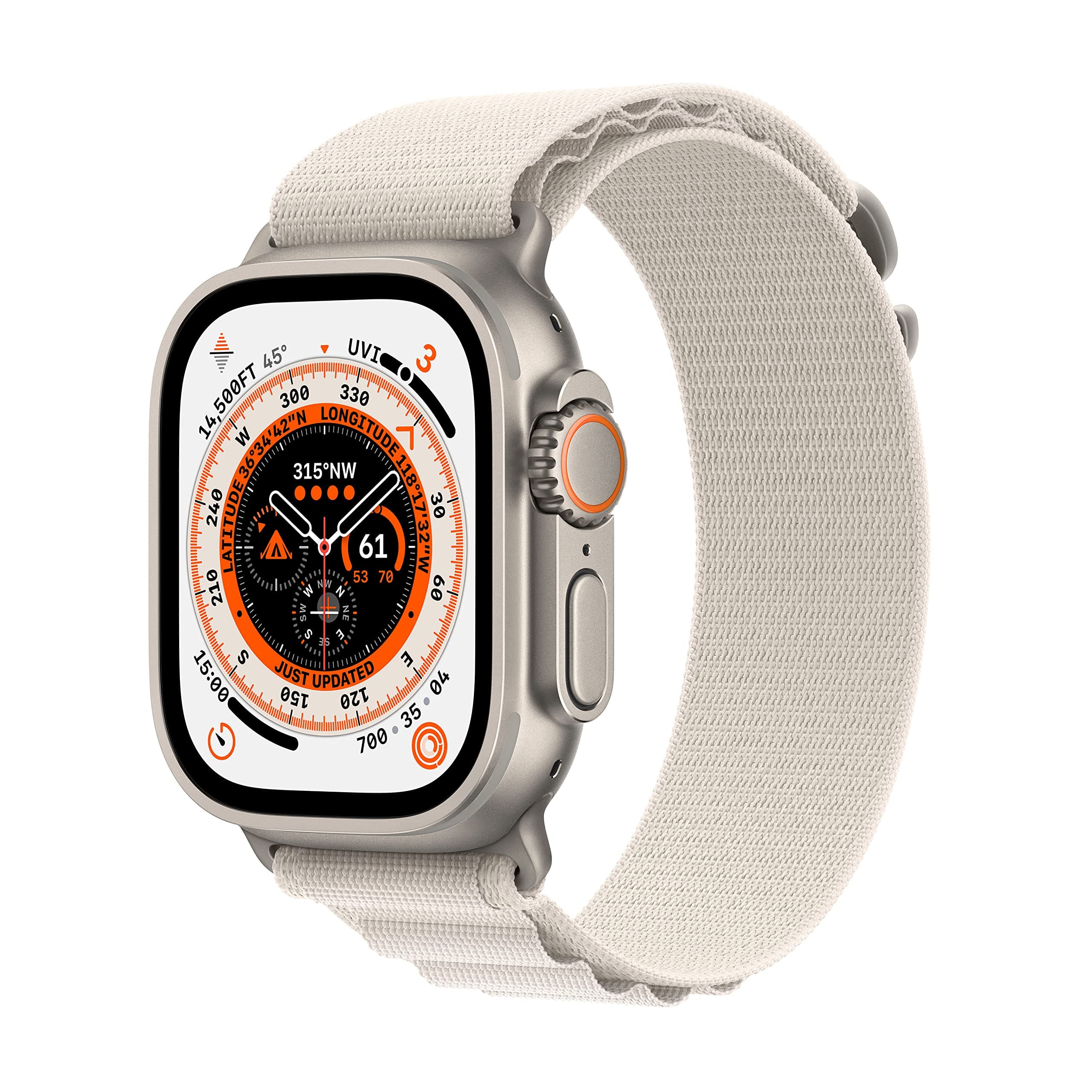 Apple Watch Ultra (GPS + Cellular, 49mm) Smart watch - Titanium Case with Starlight Alpine Loop - Large. Fitness Tracker, Precision GPS, Action Button, Extra-Long Battery Life, Brighter Retina Display