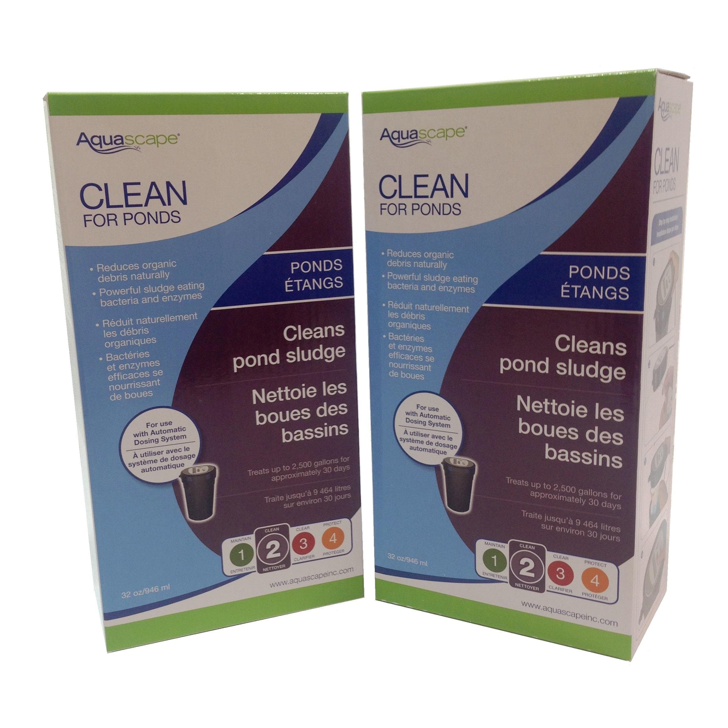 AQUASCAPE 2-PACK of CLEAN for PONDS 32 OUNCE REFILL for Automatic Dosing System Decreases Sludge Naturally, Promotes Ideal Water Conditions and Reduces Maintenance