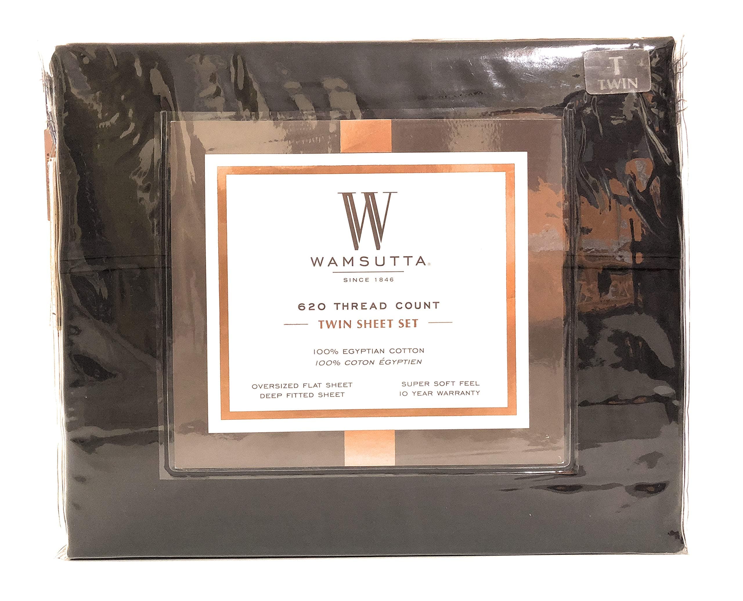 Wamsutta 620 Thread Count 100% Egyptian Cotton Twin Sheet Set in Charcoal