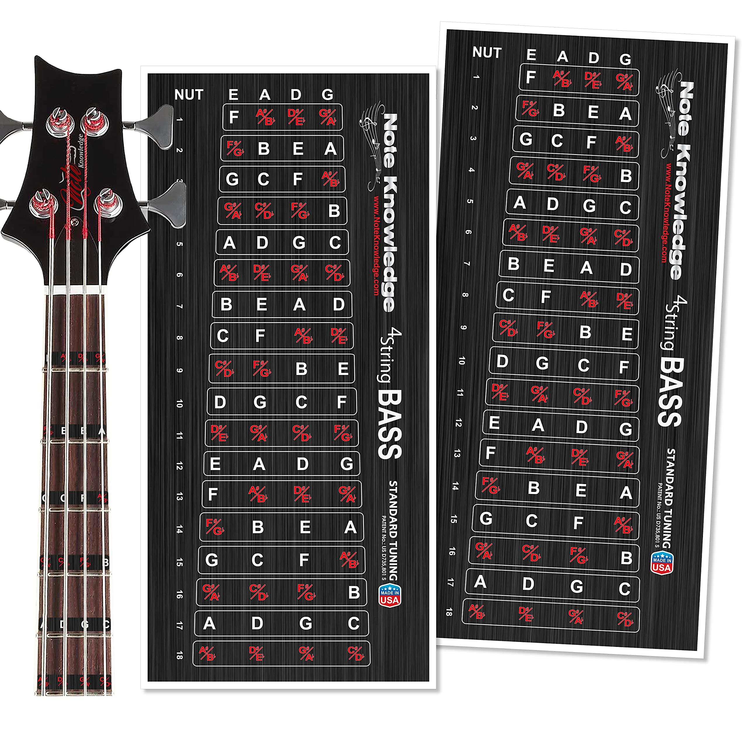 Bass Guitar Fretboard Map Decals/Stickers for Learning s, Chords & Scales.