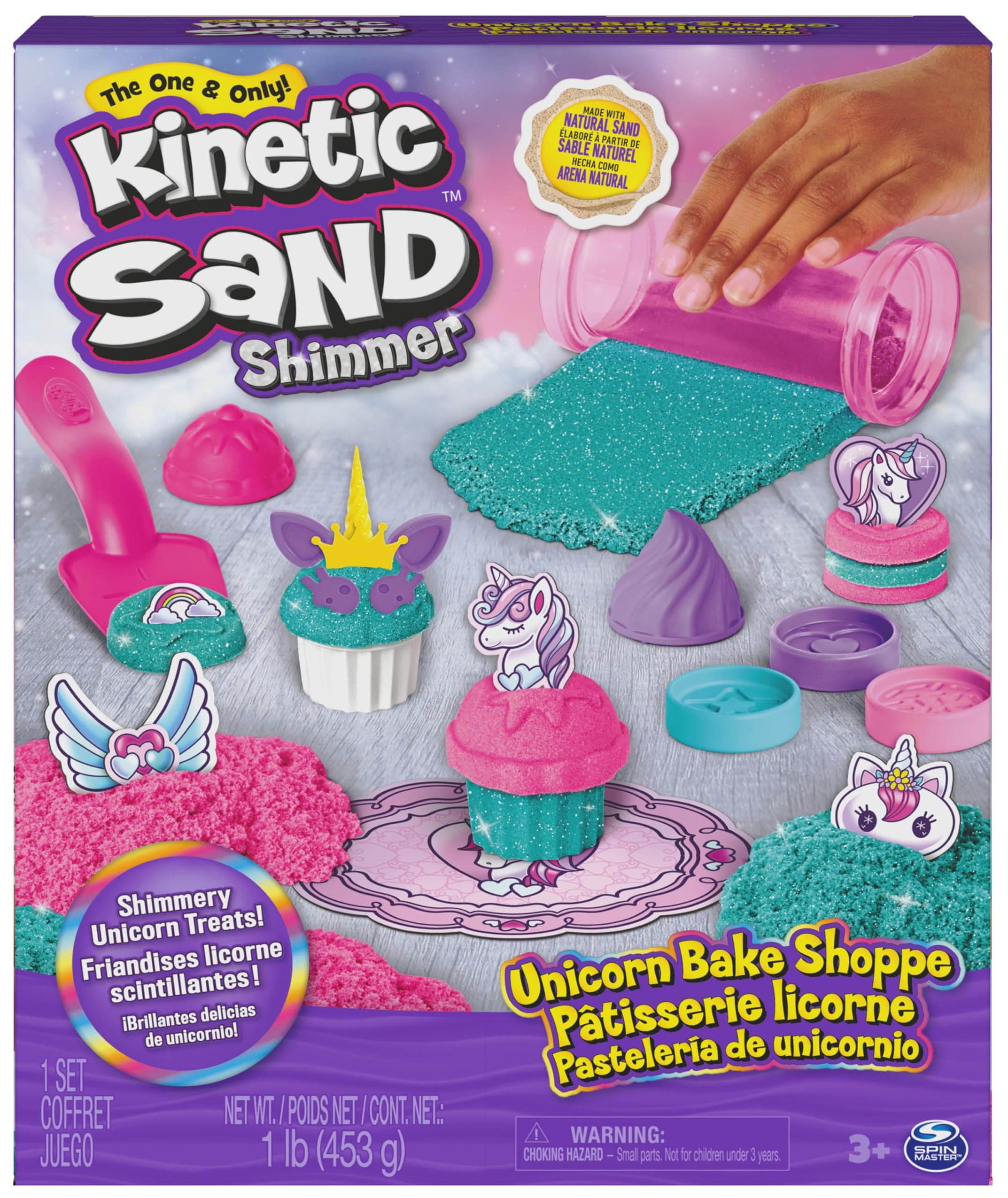 Shimmer, Unicorn Bake Shoppe Playset, 453g of Kinetic Sand (Shimmer Teal and Pink Neon), 8 Unicorn Tools, Sensory Toys for Kids Aged 3 and up