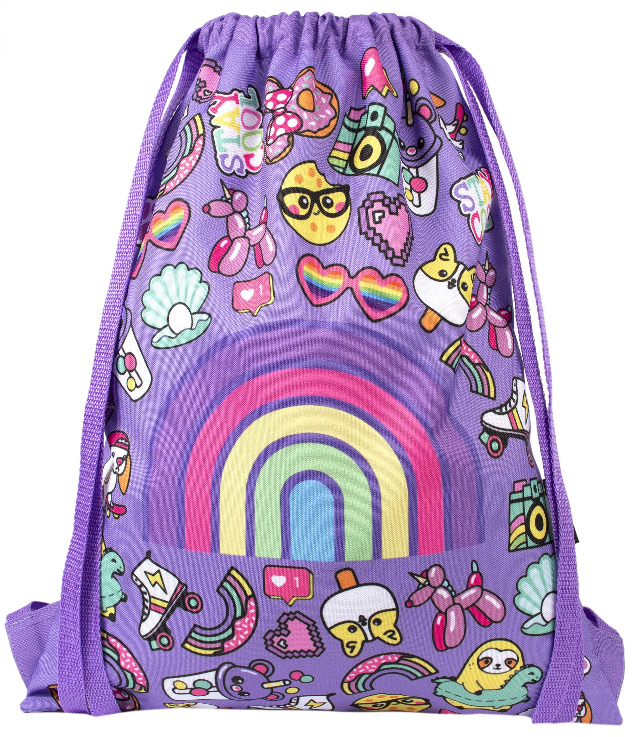FringooKids Drawstring Bag | Perfect School Bag, PE Kit Bag, Swimming Bag or Sports Kit Bag | Includes 1.5cm Straps for Comfort -, Rainbow Smile, L, Modern