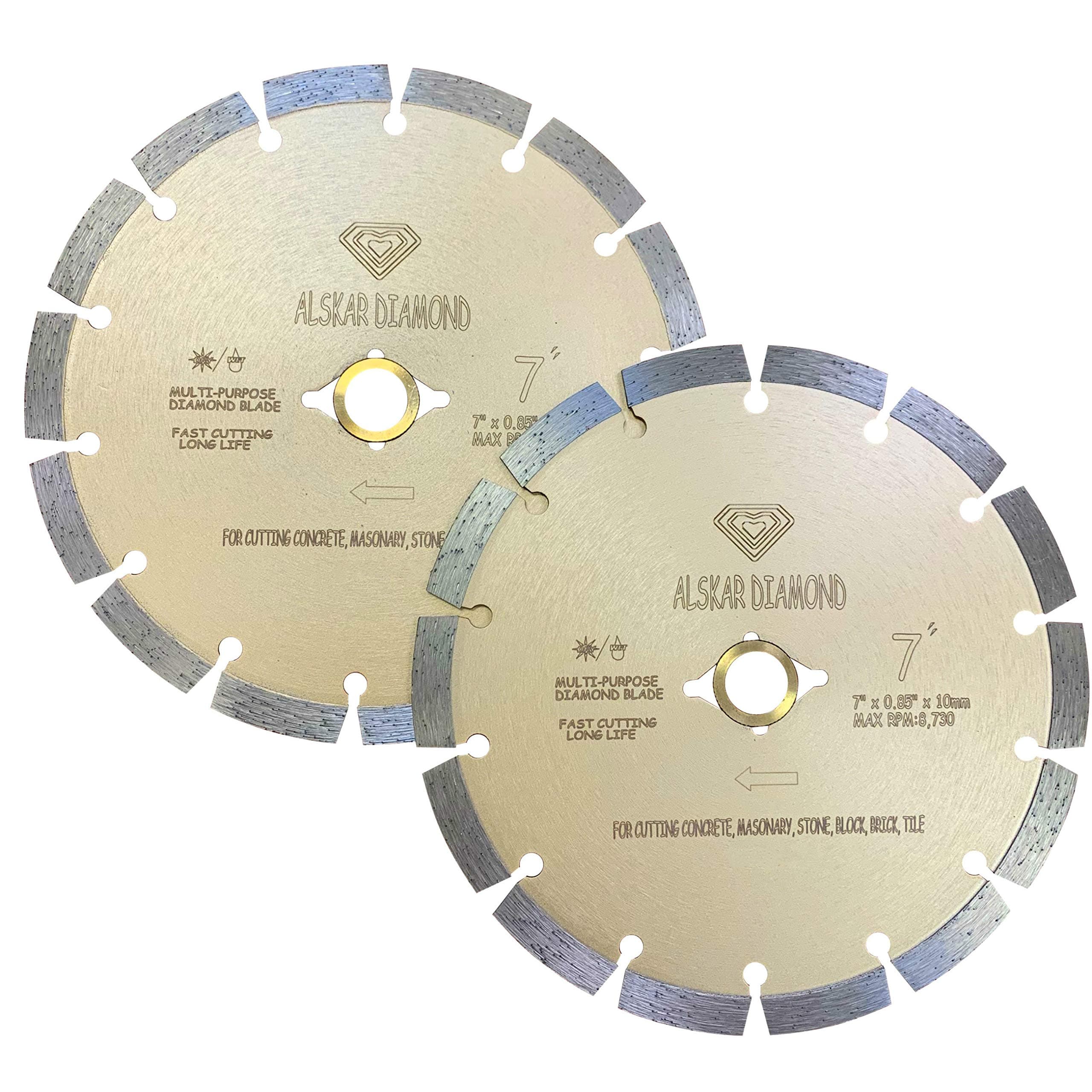 ALSKAR DIAMOND (2 Pack) USA ADLSS 7 inch Dry or Wet Cutting General Purpose Power Saw Segmented Blades for Concrete Stone Brick Masonry (7" - 2 pcs)