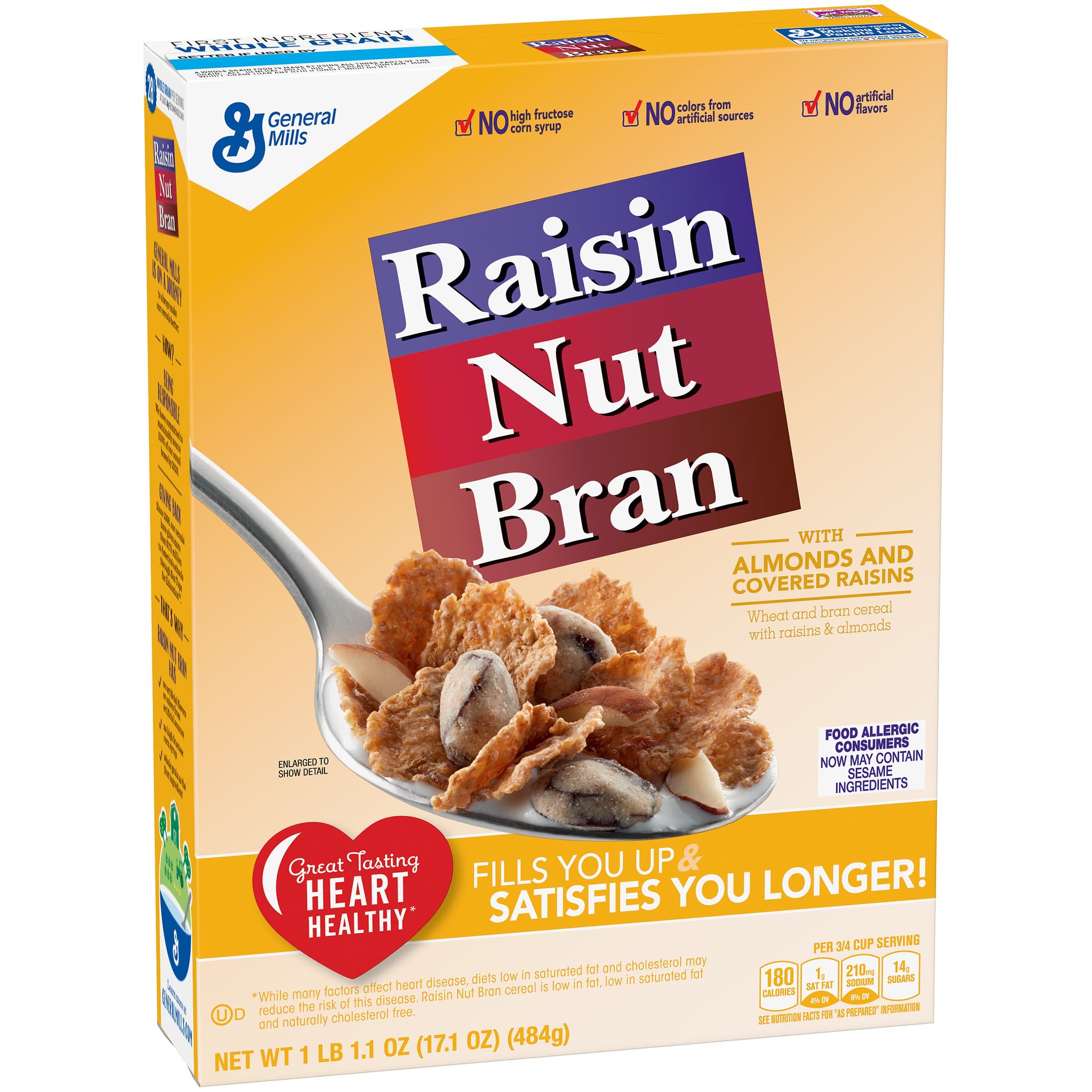 Raisin Nut Bran Cereal, with Whole Grain Flakes, 17.1 oz (Pack of 12)