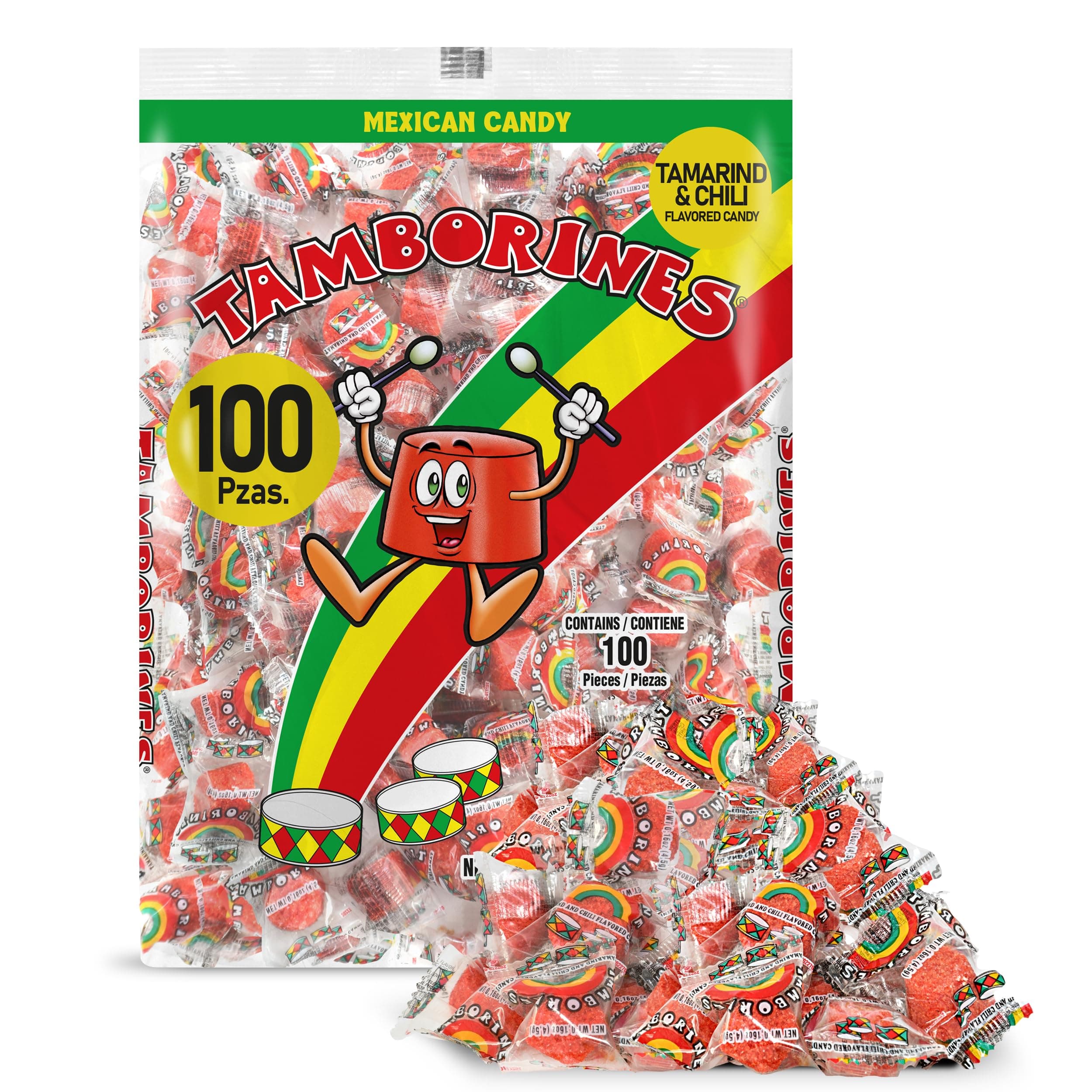Tamborines Enchilados – Mexican Hot Candy with Chili and Tamarind, 100 Individually Wrapped Pieces, 15.85 oz Bulk Pack