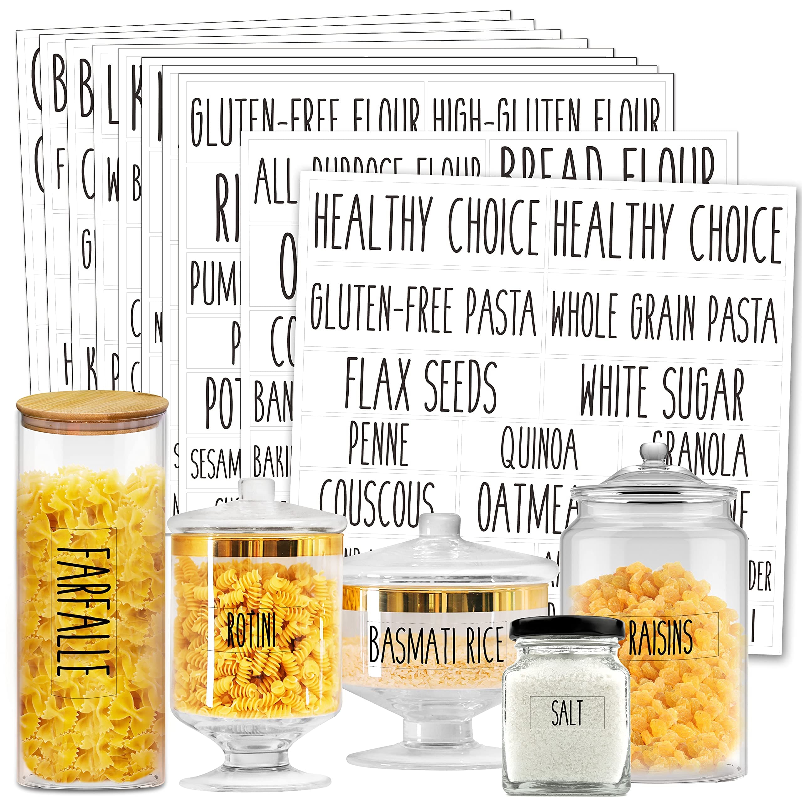 231 Pcs Clear White Pantry Labels Set, Waterproof and Removable, for Kitchen Restaurant Storage Organization, Customizable Stickers for Food Containers, Jars for Flour, Sugar, Oat