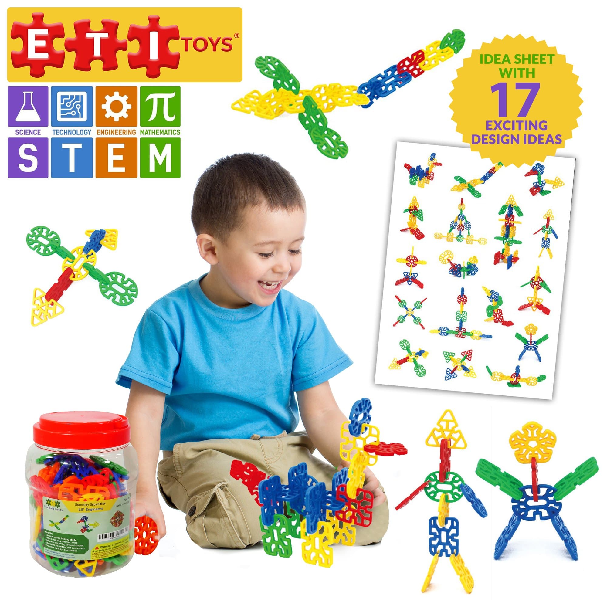 ETI Toys | Geometry Snowflakes for 3, 4, 5+ Year Old Boys and Girls! 80 Piece Set! 100% Non-Toxic Safe Materials, Fun Learning, Creativity & Skills Development! Best STEM Toy Gift for 3 Yrs - 5 Yrs.