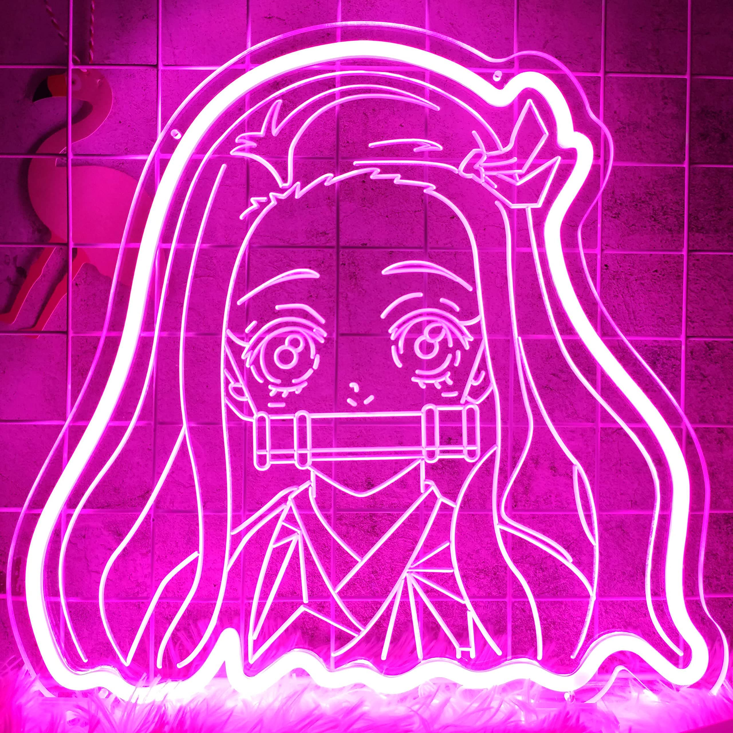 Kamado Nezuko Neon Sign, Handmade Anime LED Light for Bedroom Wall Decor, Japanese Pink Cute Night Lamp Gift for Daughter 12"x12"(Pink)