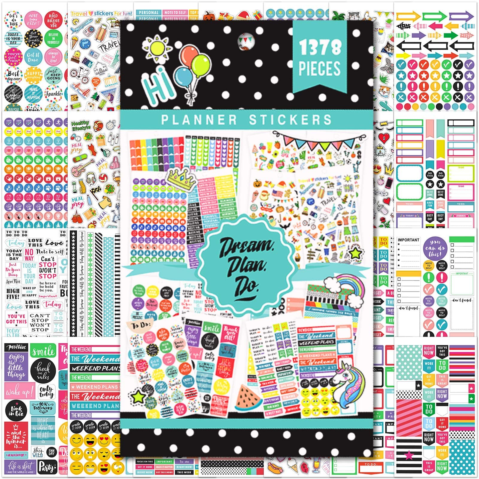 Planner Stickers - 28 Sheets, 1378 Stunning Design Accessories for Journals and Calendars, Essential Planner Accessories by Tullofa - Green