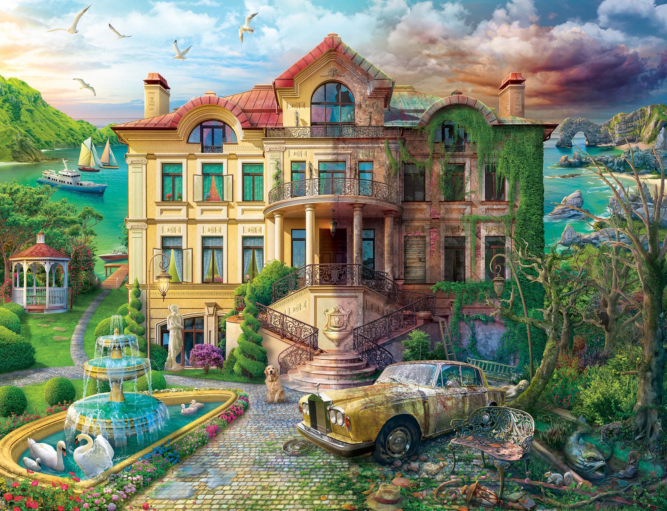 Ravensburger Now & Then, Cove Manor Echoes 2000 Piece Jigsaw Puzzle for Adults and Kids Age 12 Years Up