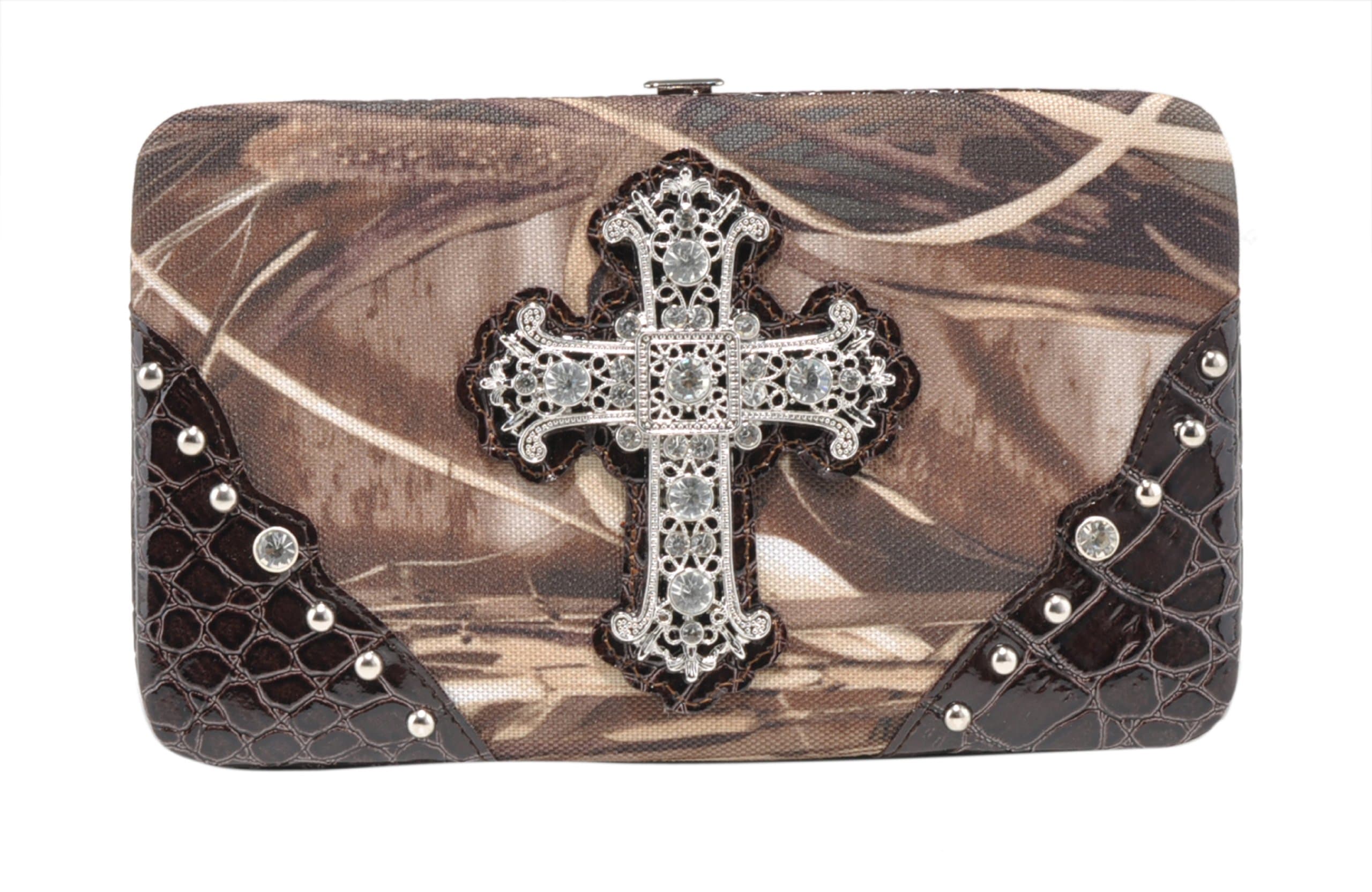Emperia Women's Wallet/Clutch with Push Button Closure and Embellished Silver Rhinestone Cross