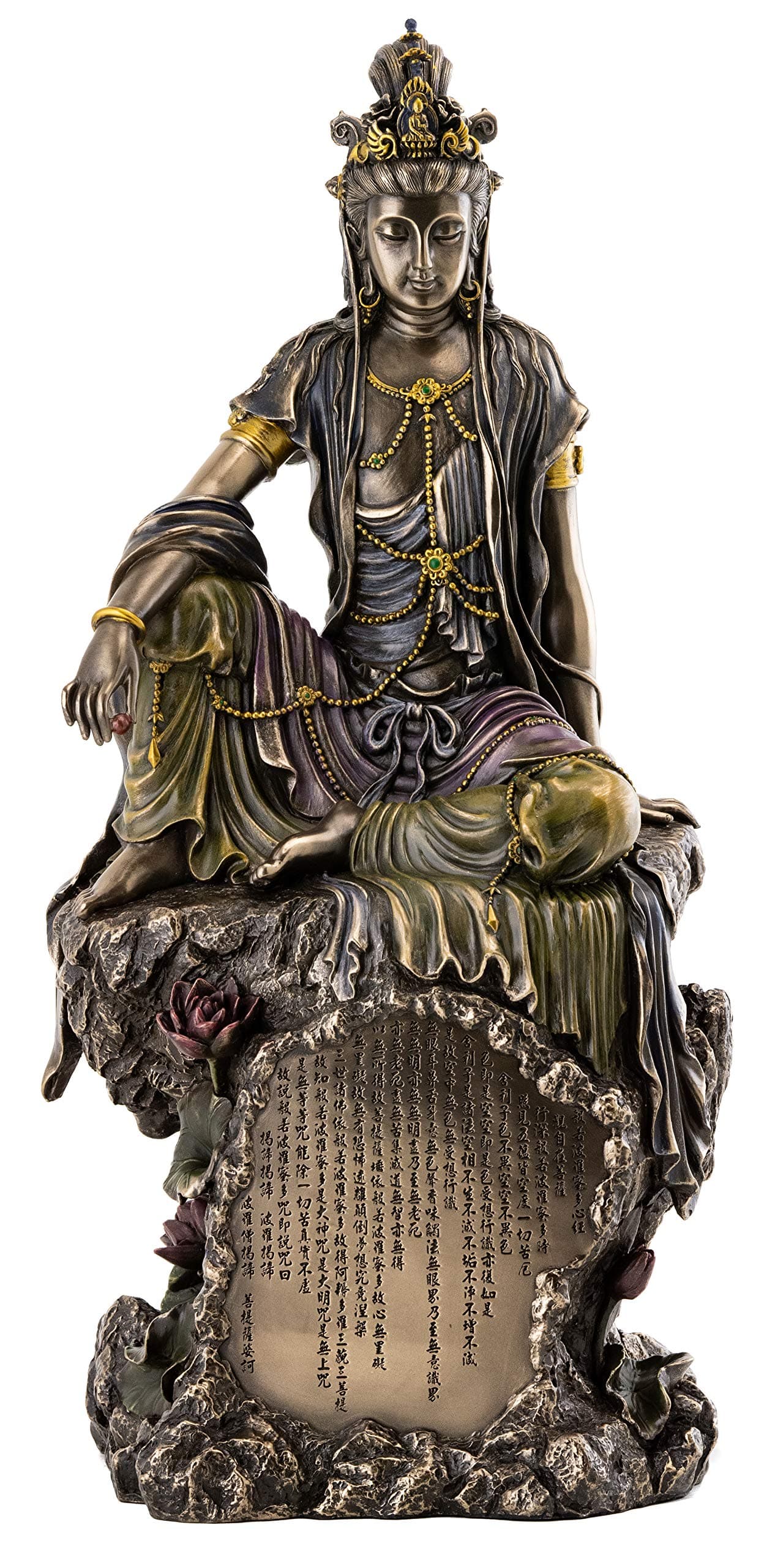 Top Collection Water and Moon Quan-Yin Bodhisattva Statue - Kwan Yin The Goddess of Mercy, Compassion, and Love Sculpture in Premium Cold Cast Bronze - 16-Inch Collectible Buddhist Figurine