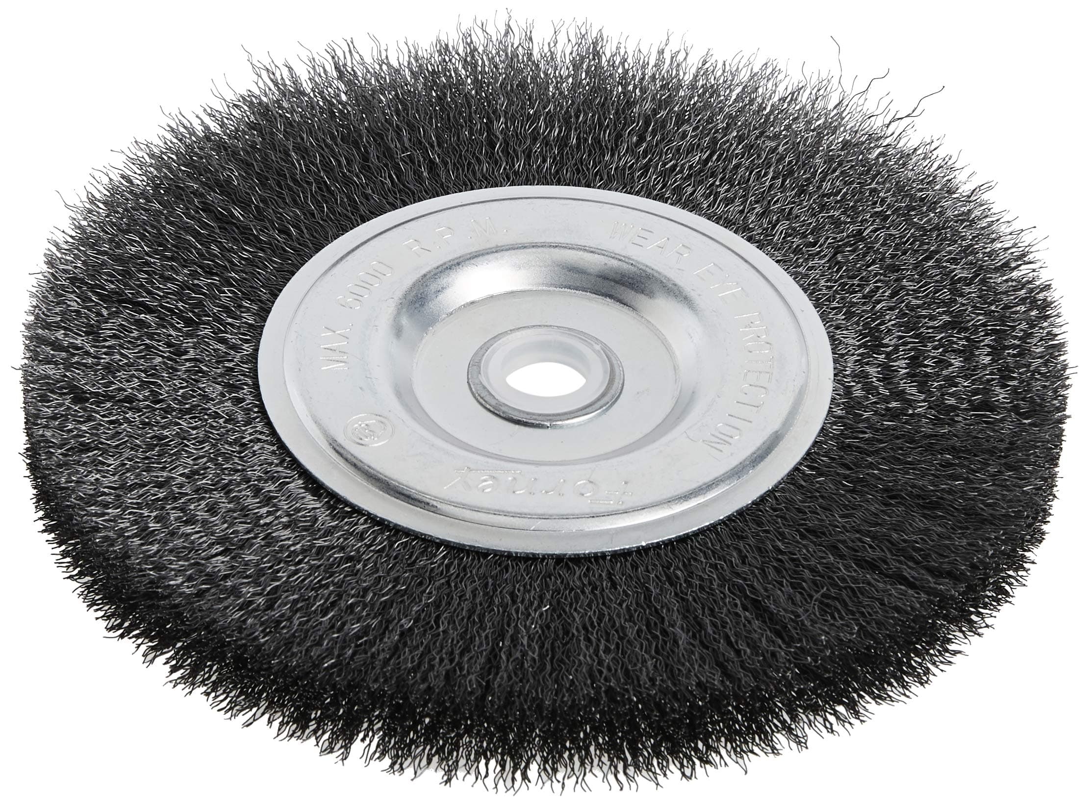 Forney 72747 Wire Bench Wheel Brush, Fine Crimped with 1/2-Inch and 5/8-Inch Arbor, 6-inch-by-.008-Inch
