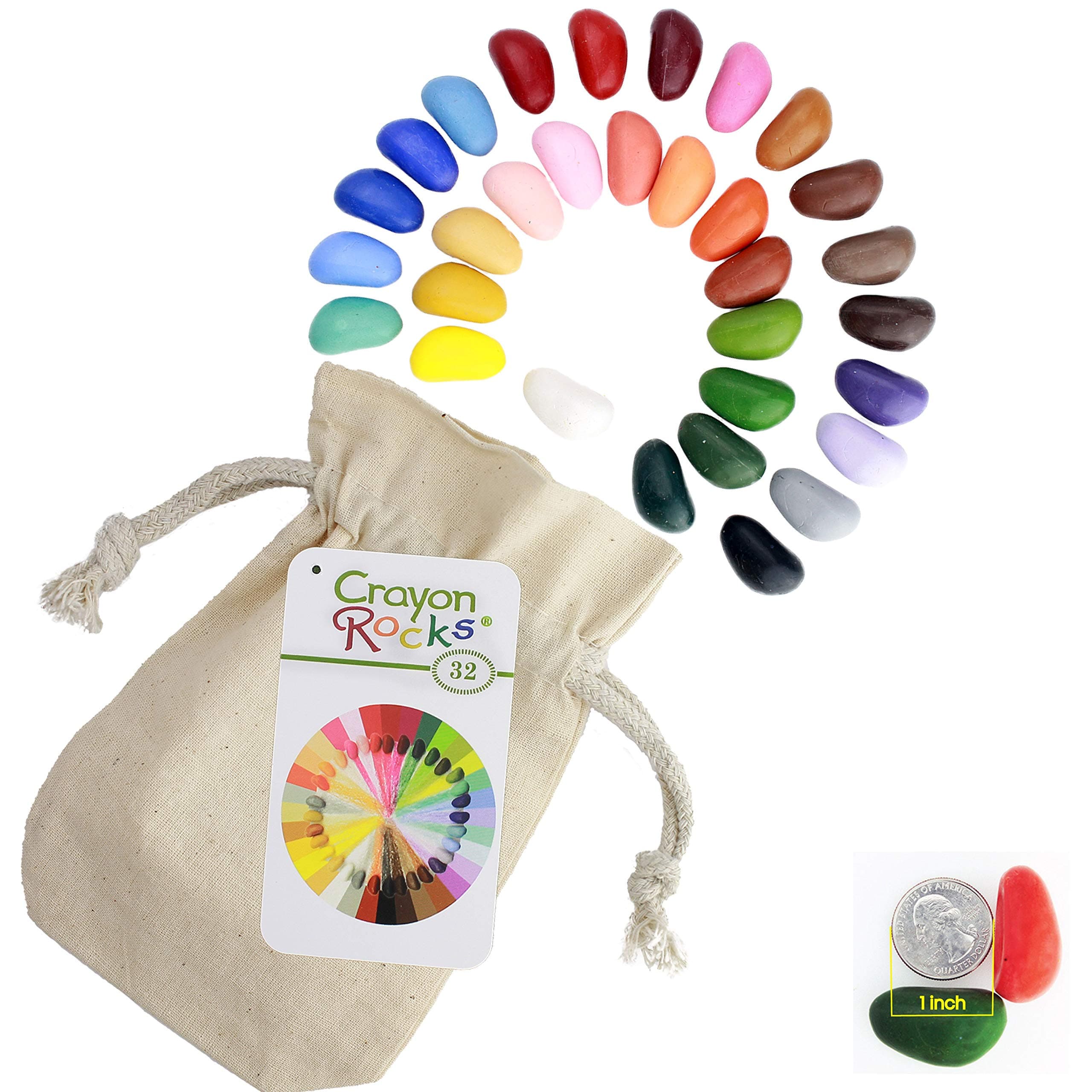 Soya Colored Pencils for Kids - Non-Toxic [Stimulating Pencil Handle] - Durable Chalk in a Muslin Bag - 8, 16 or 32 Natural Waxable Colors - Draw on Paper and Fabric (32(Thirty-Two)