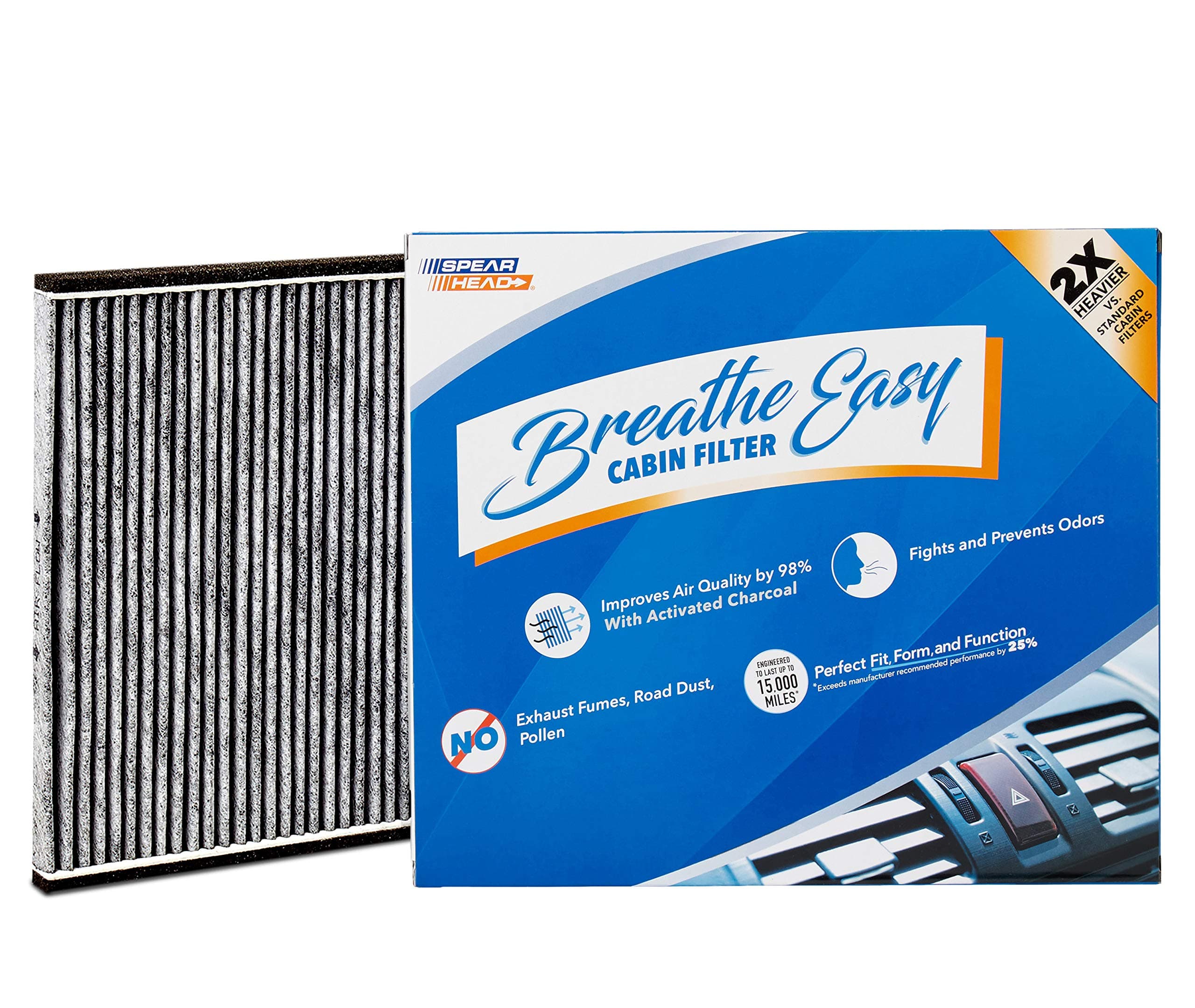 Spearhead Odor Defense Breathe Easy AC & Heater Cabin Filter, Fits Like OEM, Up to 25% Longer Lasting w/Activated Carbon (BE-132)