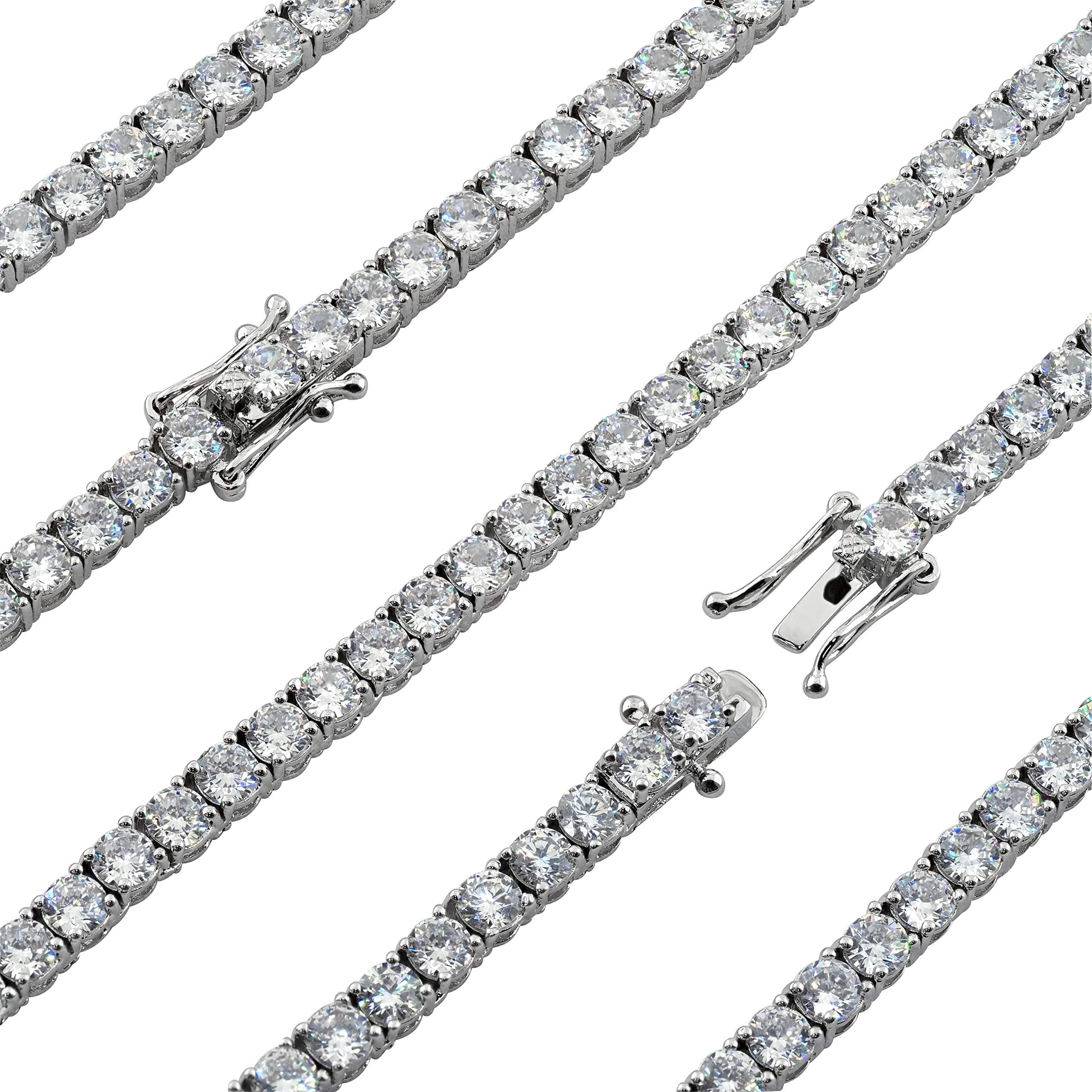 Premium CZ Tennis Chain Made From Jewelers Alloy With Secure Box Lock. Available in Widths 3MM, 4MM, 5MM and in Lengths 30", 28", 26", 24", 22", 20", 18", 16", 9", 8”