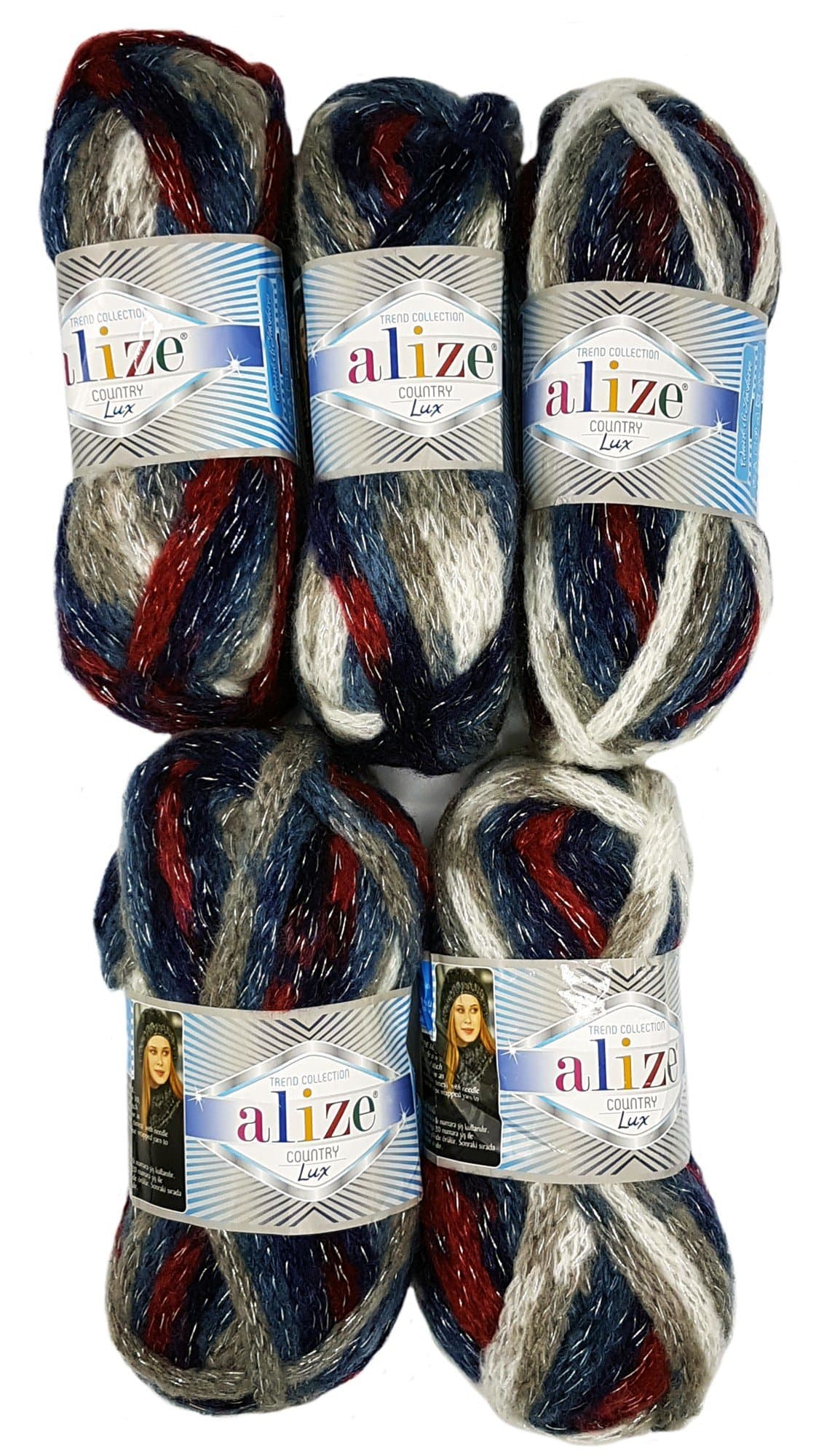 5?x 100?g, 500?g Knit Wool Alize Country Lux Glitter Effect Glitter Extra Thick Wool - schwarz rot grau blau wei?