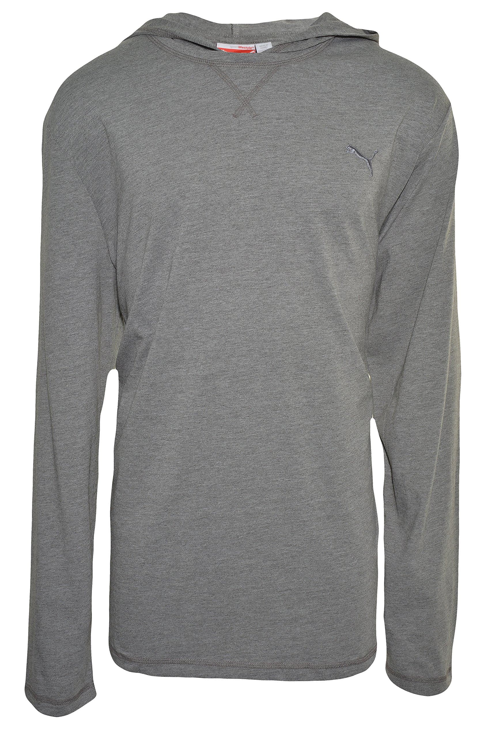PUMA Men's Sport Lifestyle Hooded Jersey Long Sleeve Tee Shirt- Steel Grey Heather