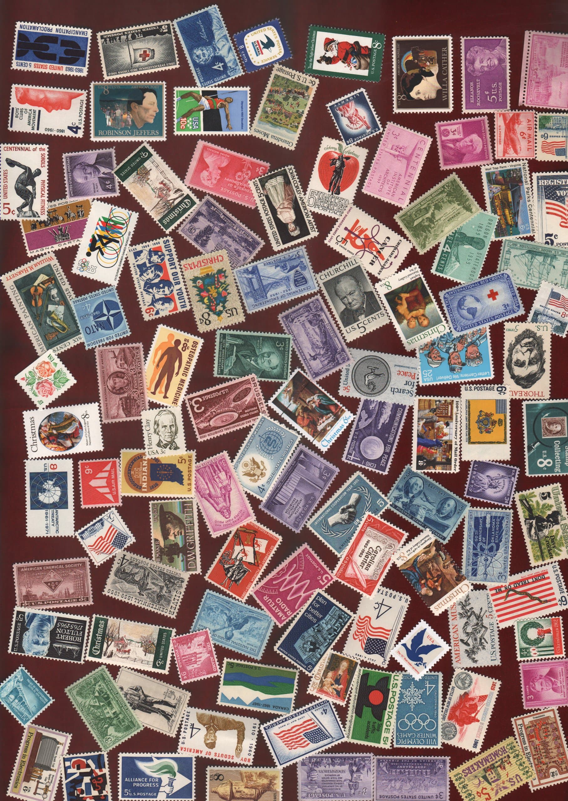 STAMP COLLECTORS Nice Large Lot of 100 Vintage Mint US Postage Stamps - All Stamps are New, Mint Condition Each Packet is different (Reference Picture only) by
