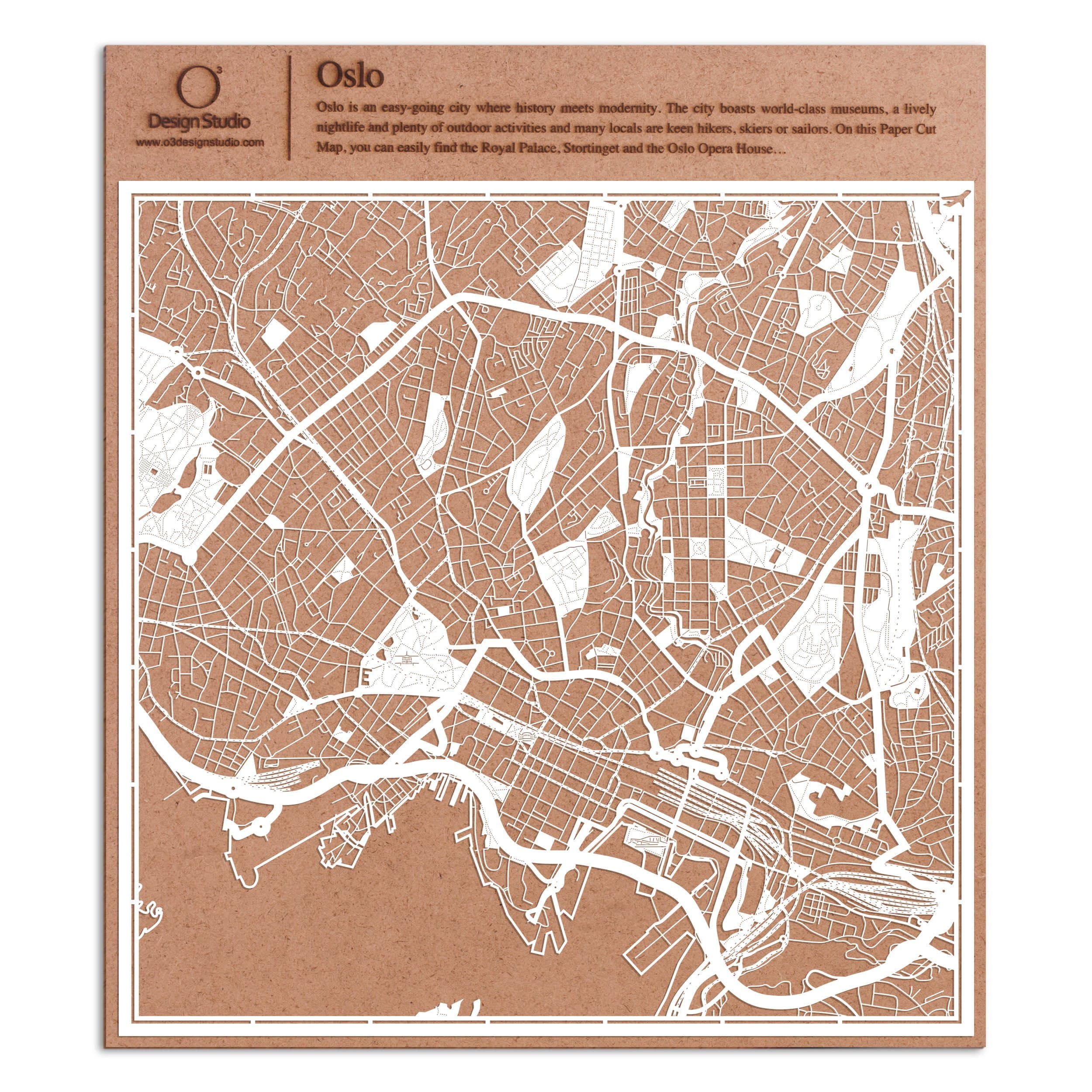 Oslo Paper Cut Map by O3 Design Studio White 12x12 inches Paper Art