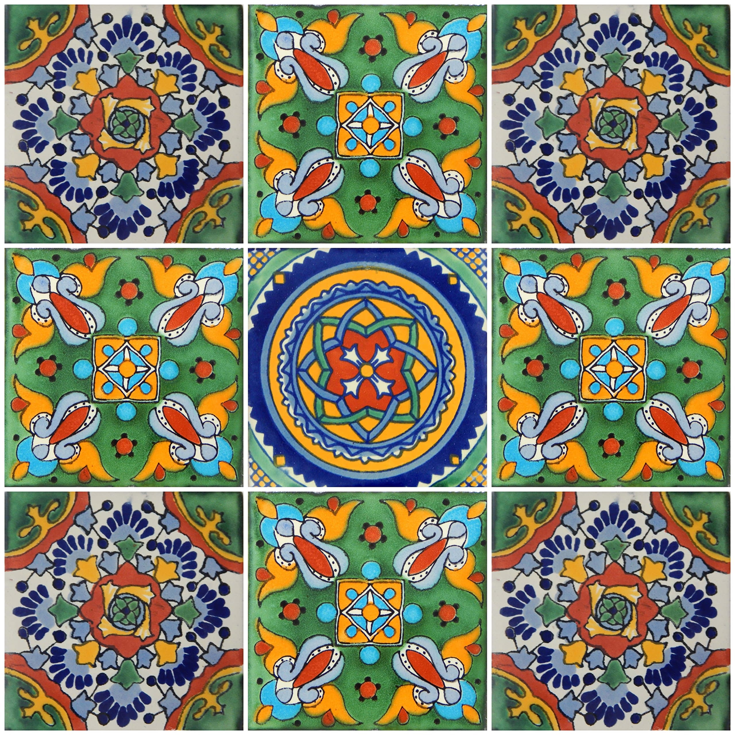 9 Mexican Tiles 4" x 4" Hand Painted Talavera F-10