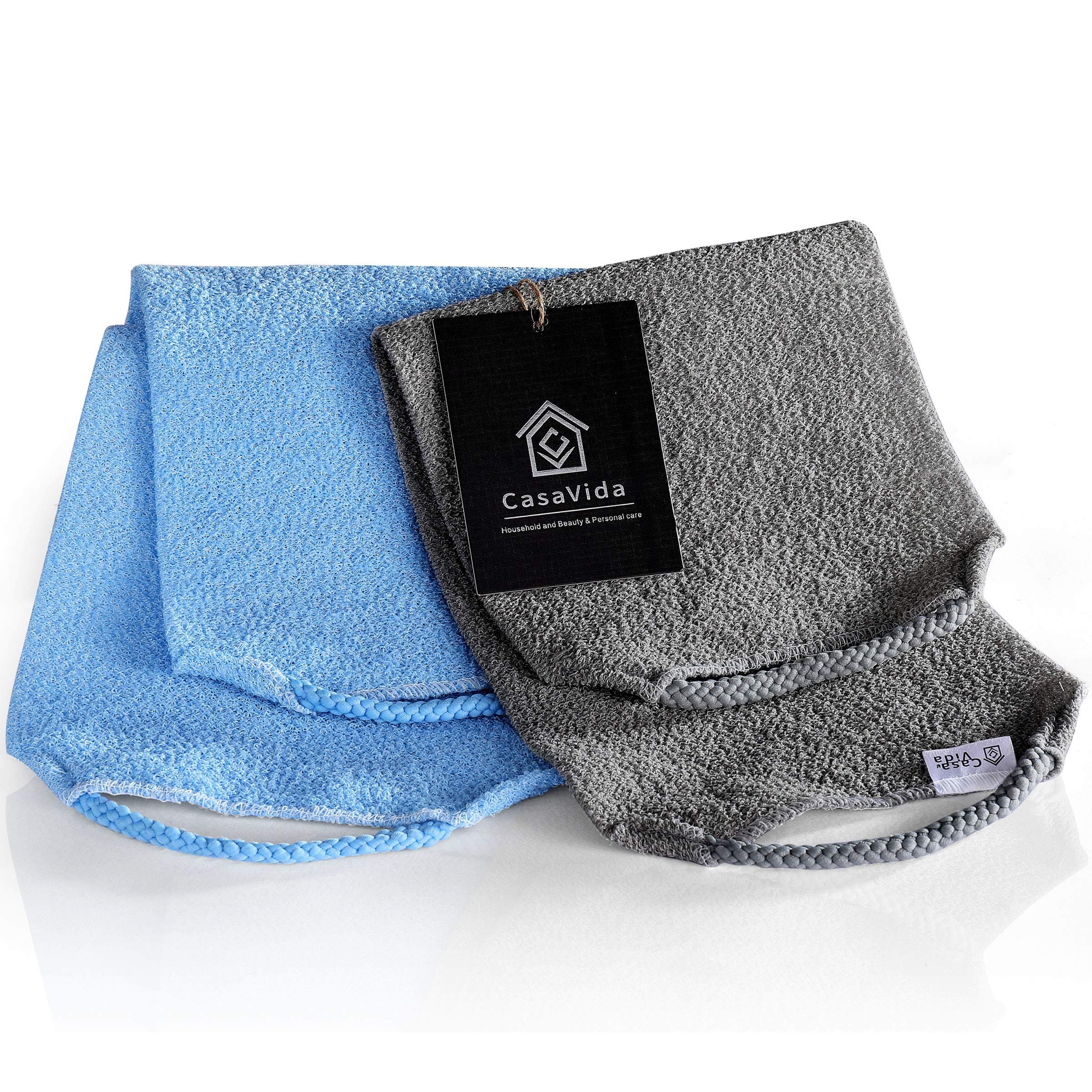 CASAVIDA Back Scrubber for Shower - Exfoliating Body Scrubber Back Scrubber Shower Cloth Nylon Japanese Stretchable Exfoliating Washcloth Body Wash Rear Scrub Wash Back Scrub Washcloth 2 Pack