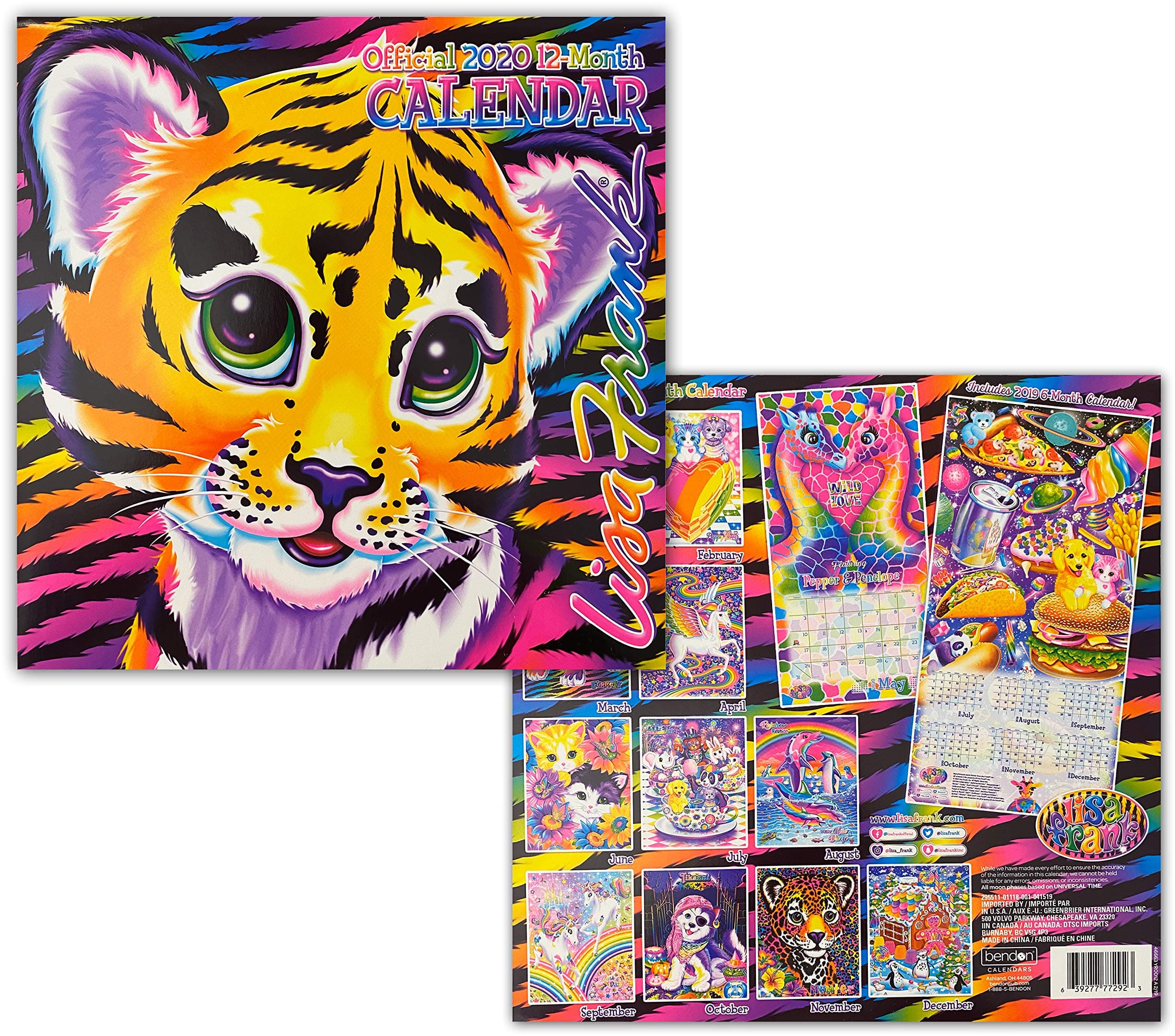 Lisa Frank Whimsical Pop Art 2020 Monthly Calendar - Twelve Months/Year 10" x 10" Home and School