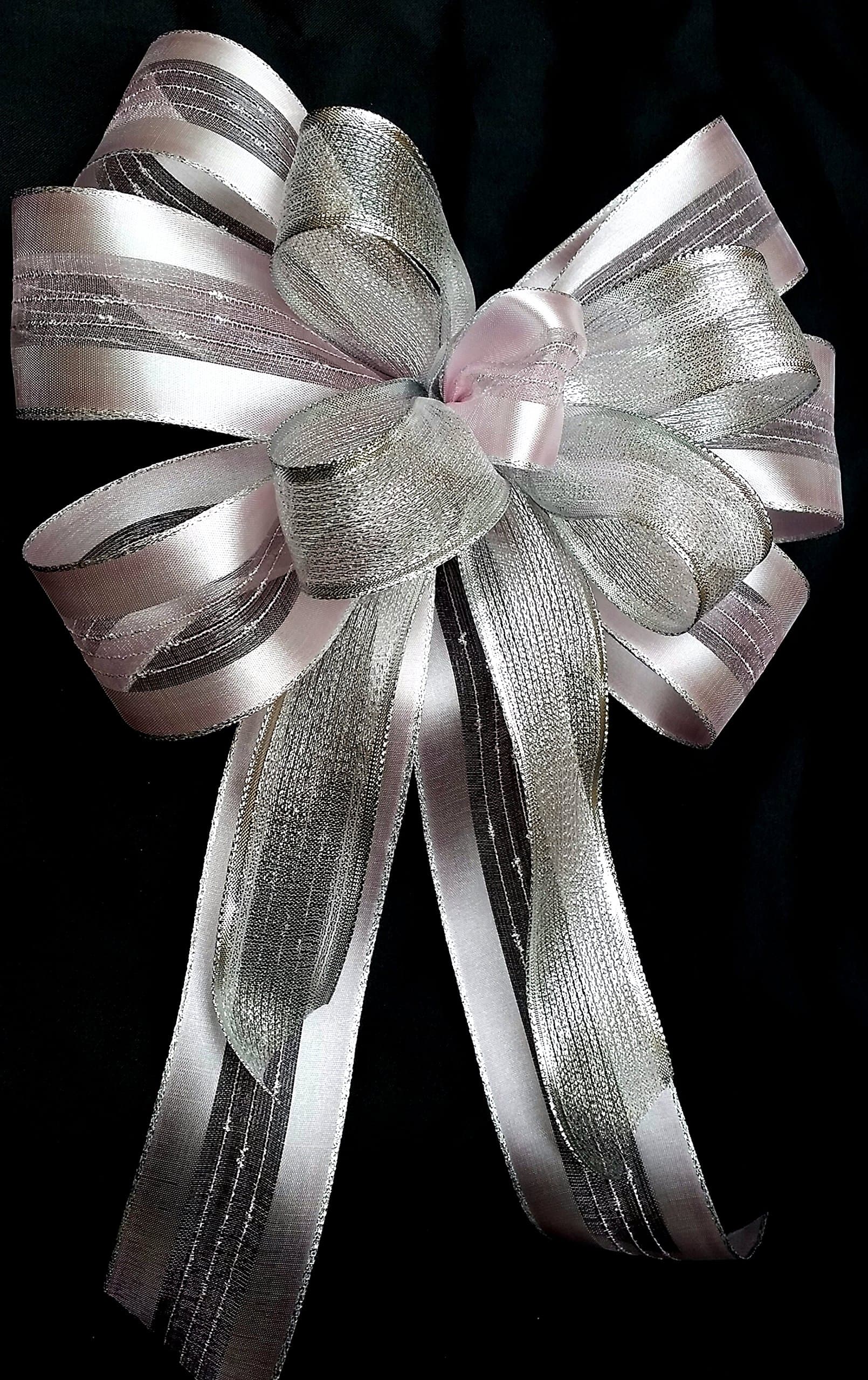 Elizabeth lily creations Silver and Pale Pink Large Tree Topper Christmas Bow, Wedding, Decoration Hand Made In UK